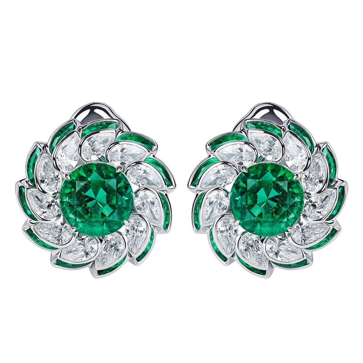 Emerald, Diamonds 18K White Gold Earrings, E 0119-0