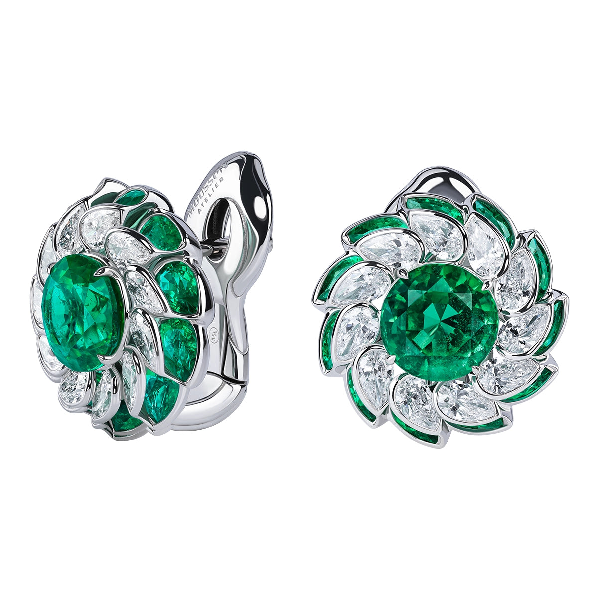 Emerald, Diamonds 18K White Gold Earrings, E 0119-0