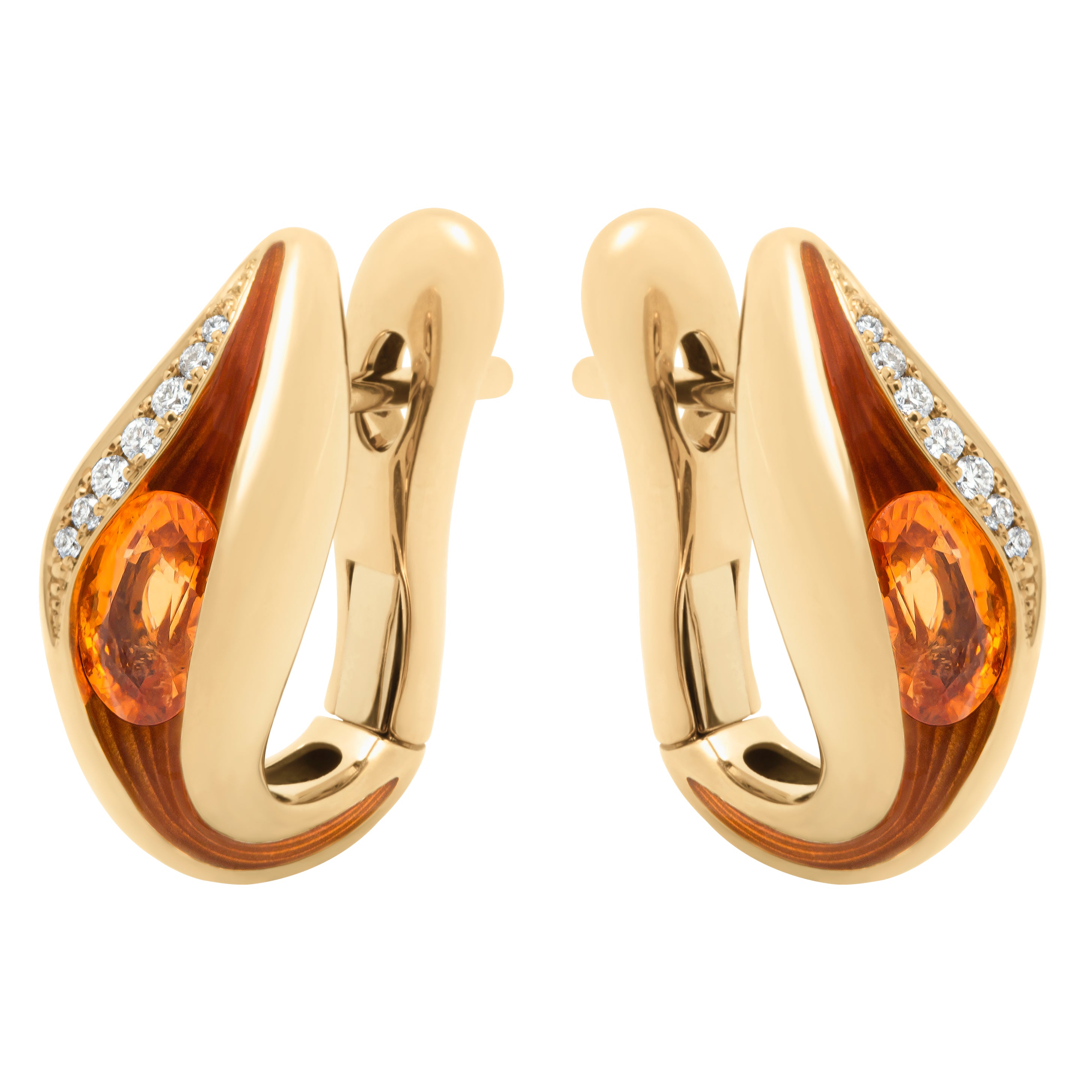Enamel, Spessartine Garnet, Diamonds 18K Yellow Gold Earrings, E 0123-60