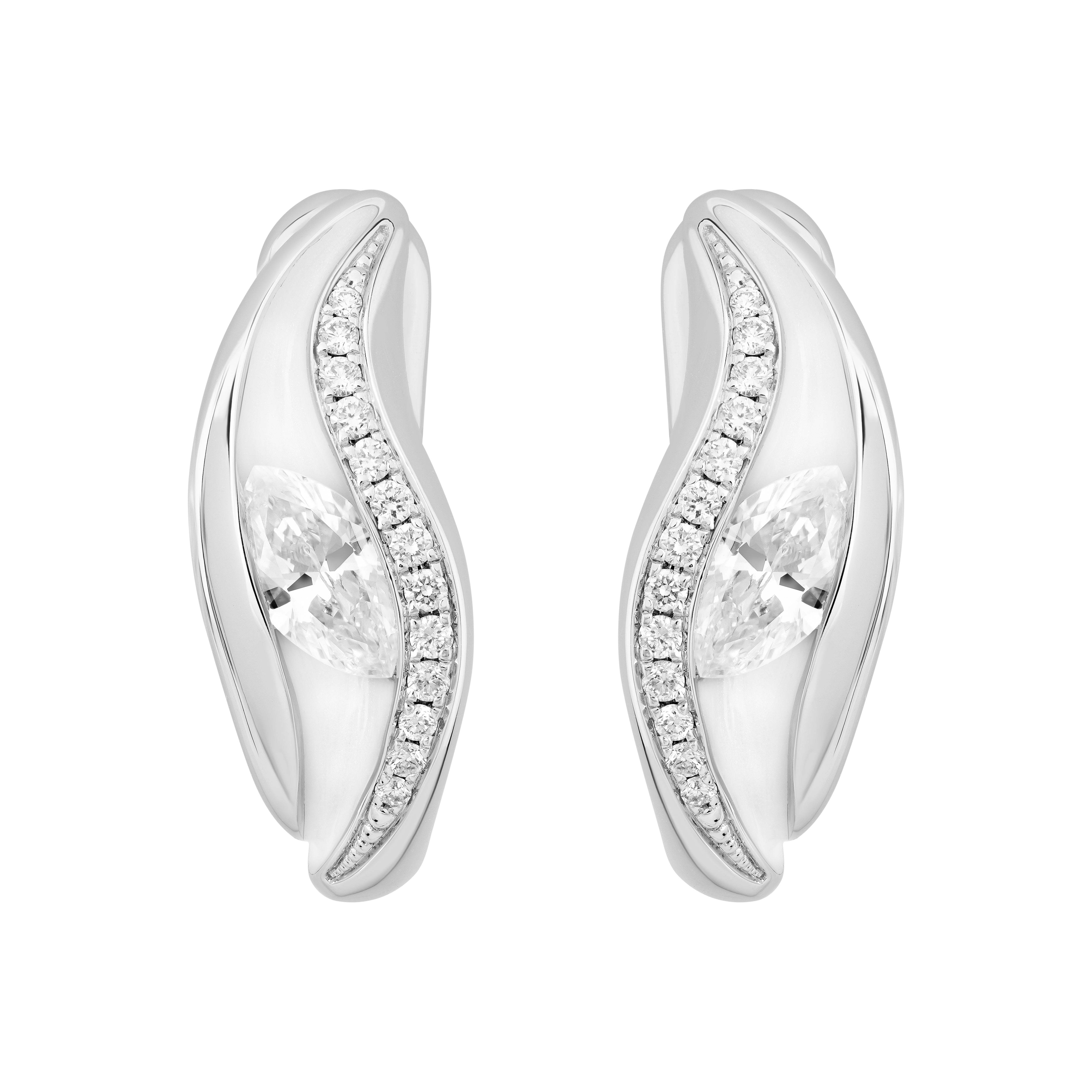 E 0123-80, 18K White Gold, Enamel, Diamonds Earrings