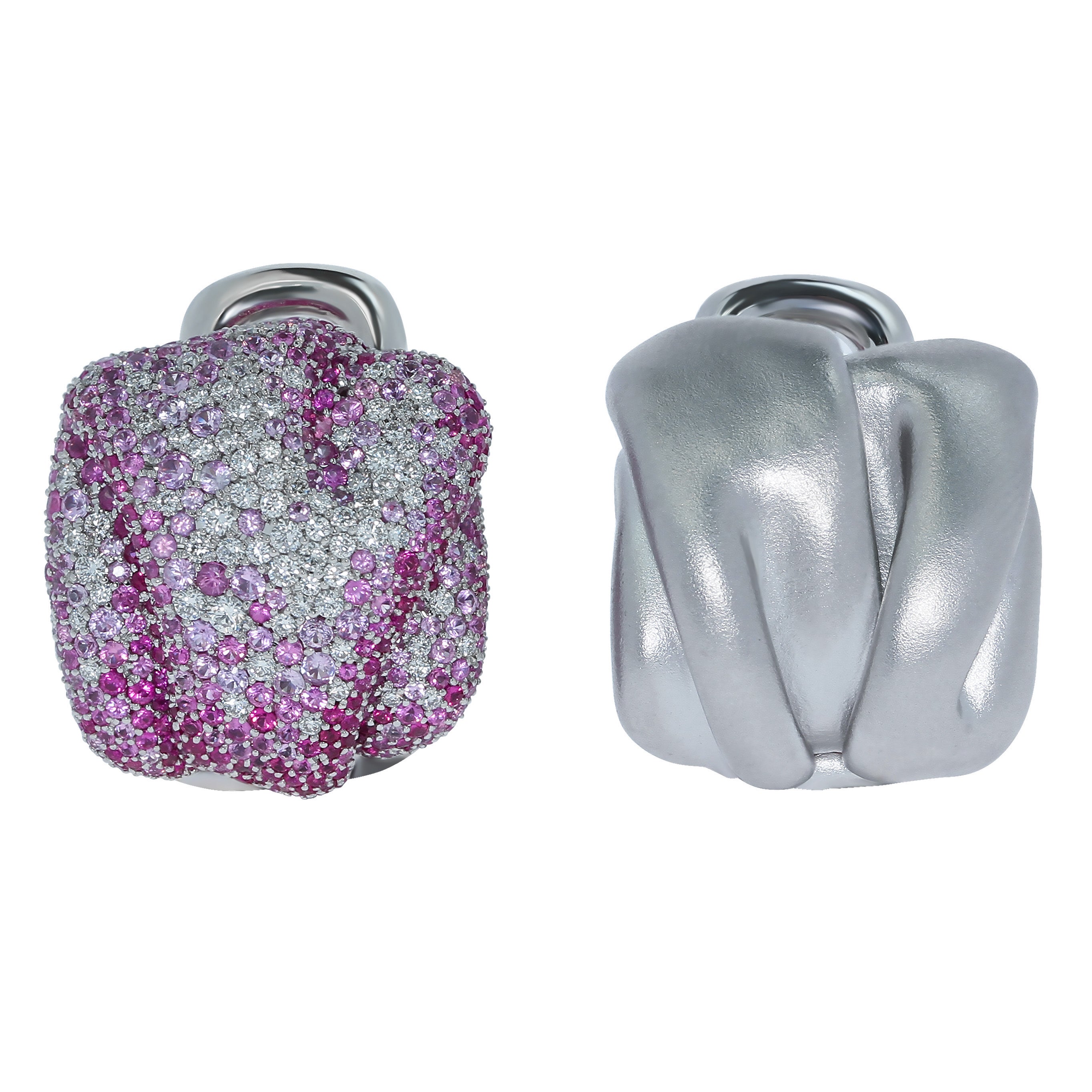 Pink Sapphires, Diamonds 18K White Gold Earrings, E 0132-1