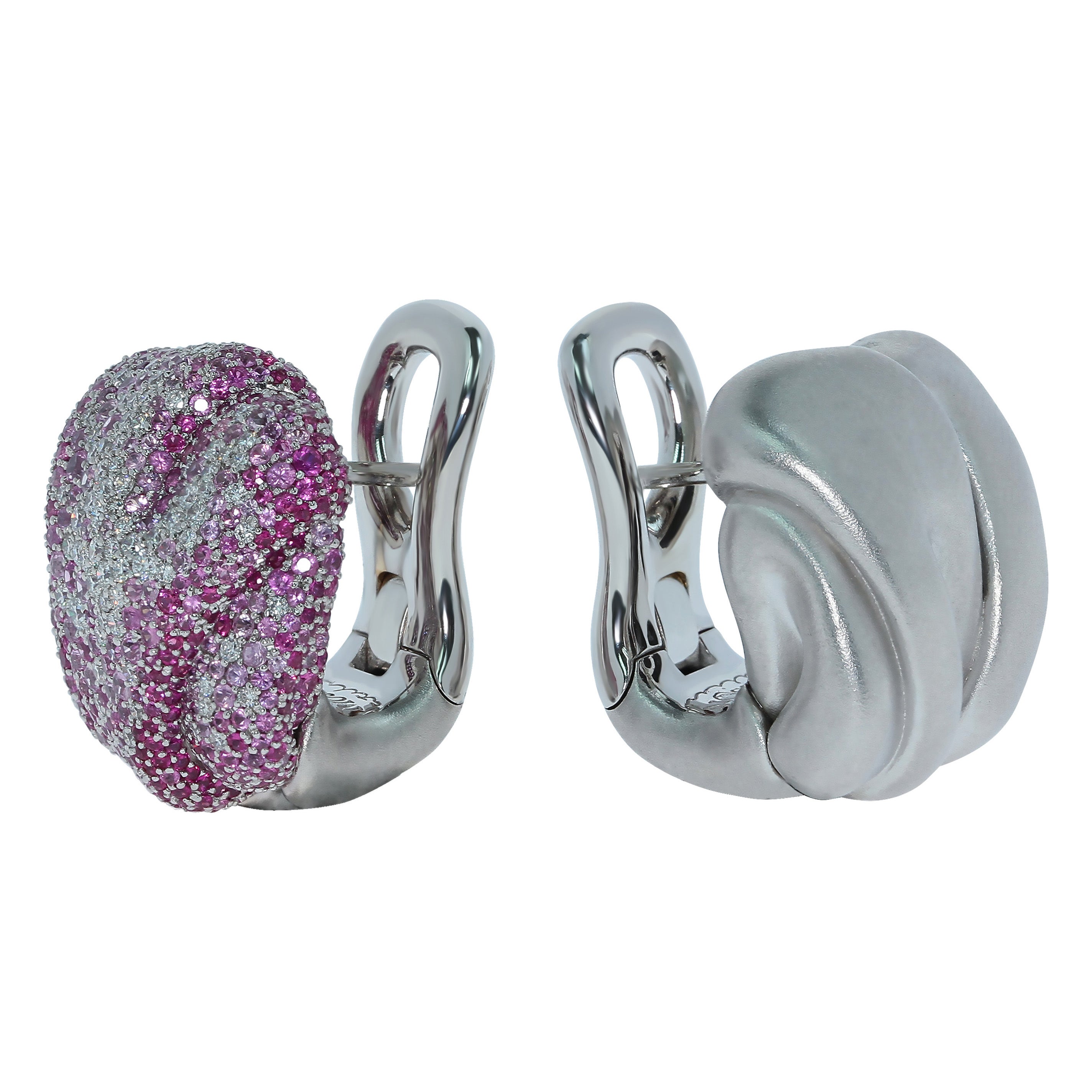 Pink Sapphires, Diamonds 18K White Gold Earrings, E 0132-1