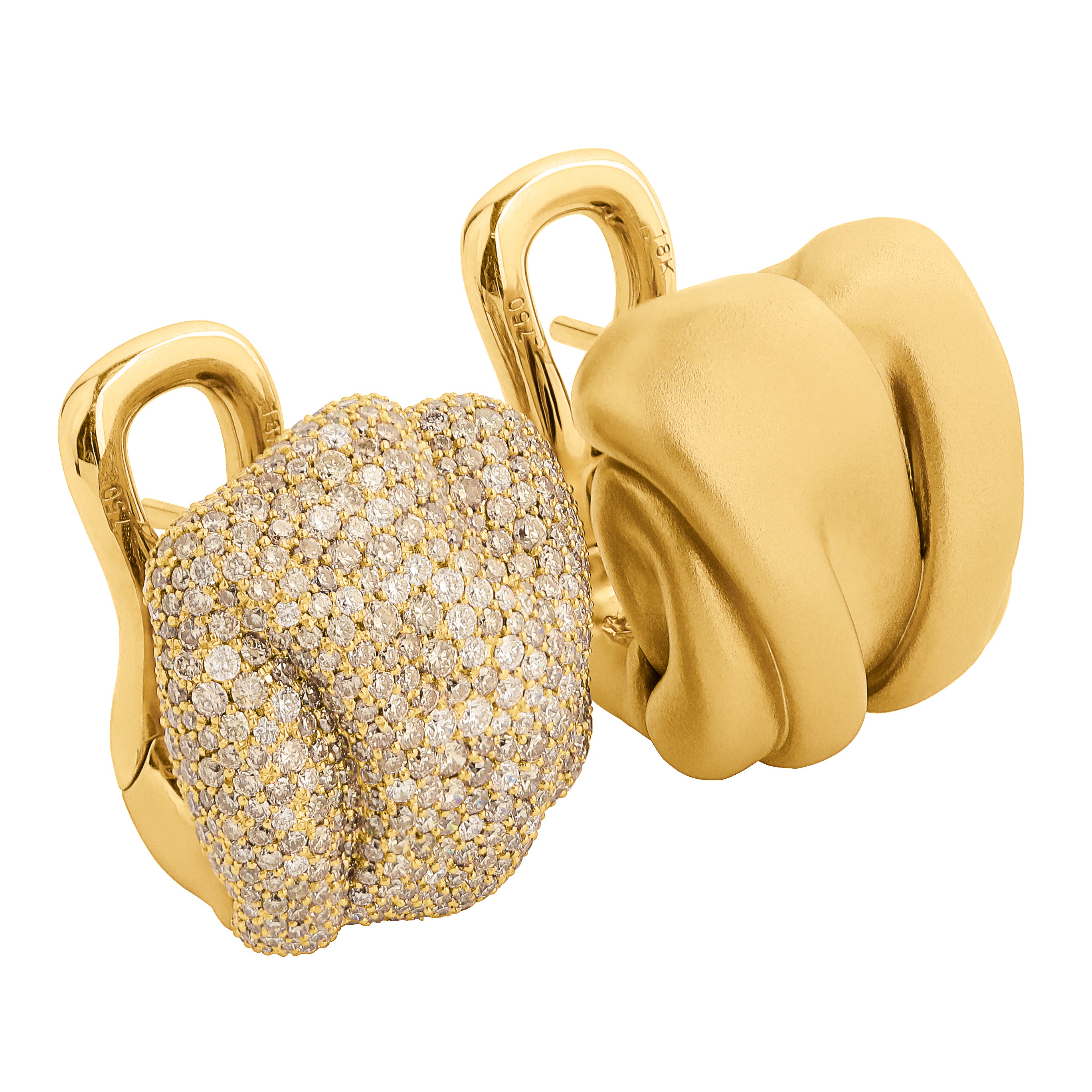 White and Champagne Diamonds 18K Yellow Gold Earrings, E 0132-1