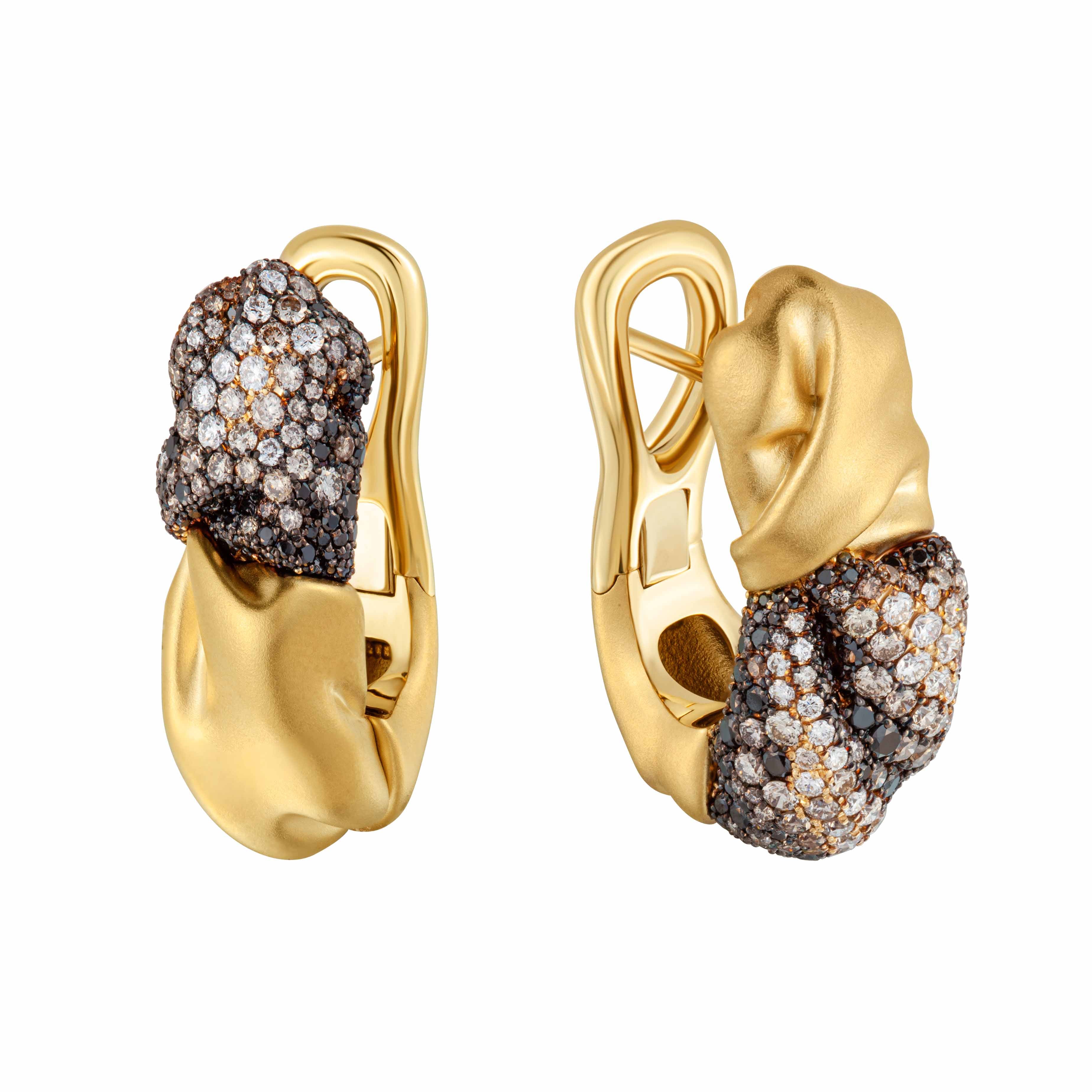 Champagne, White and Black Diamonds 18K Yellow Gold Earrings, E 0132-5