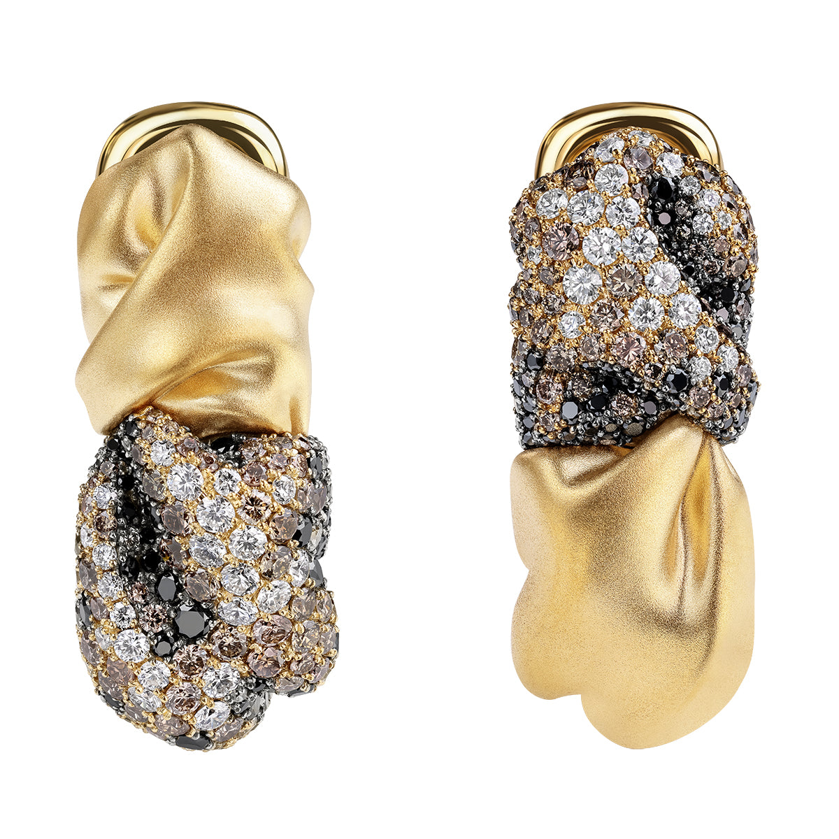 Champagne, White and Black Diamonds 18K Yellow Gold Earrings, E 0132-5