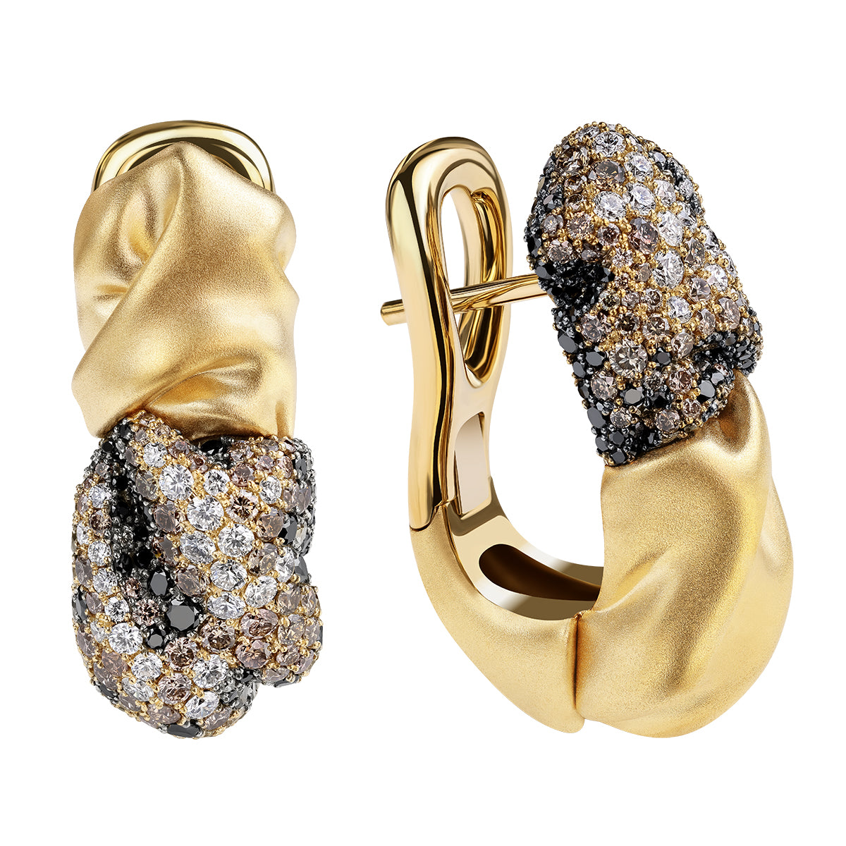 Champagne, White and Black Diamonds 18K Yellow Gold Earrings, E 0132-5