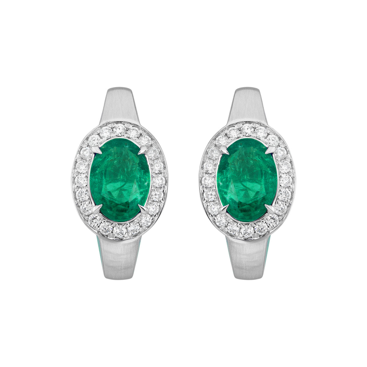 Emerald, Diamonds Enamel 18K White Gold Earrings, E 0143-001