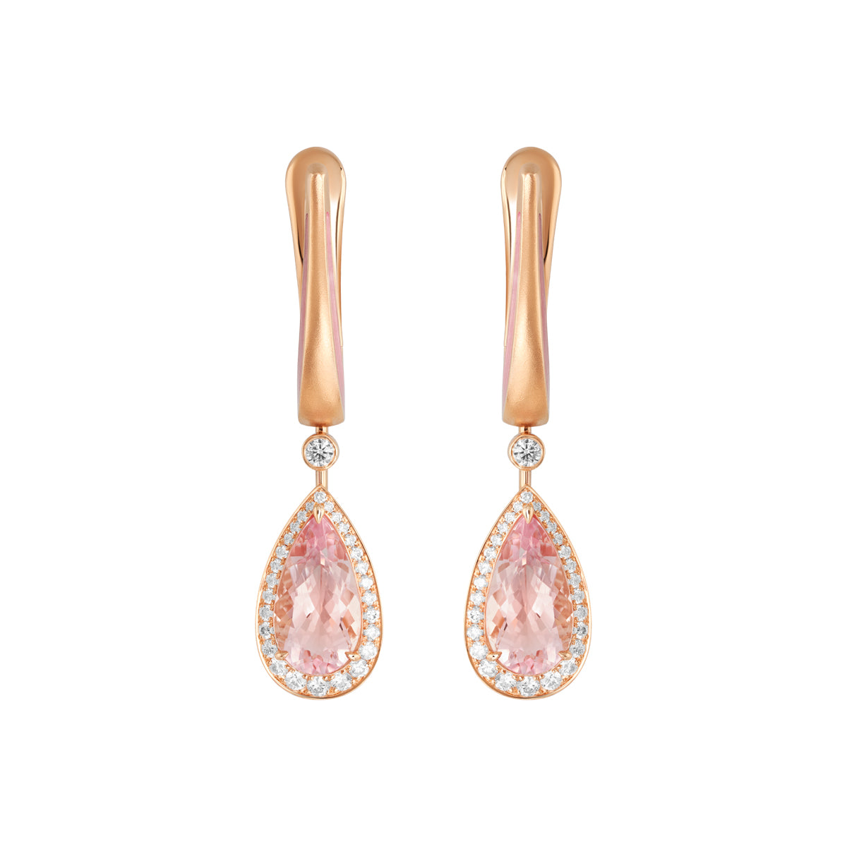 Morganite, Diamonds, Enamel 18K Rose Gold Earrings, E 0143-20