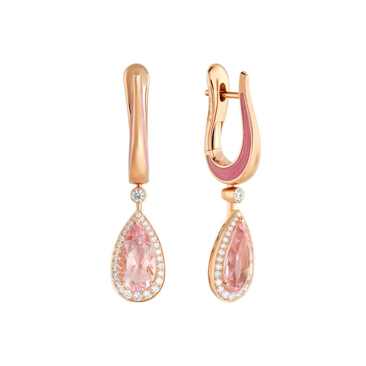 Morganite, Diamonds, Enamel 18K Rose Gold Earrings, E 0143-20
