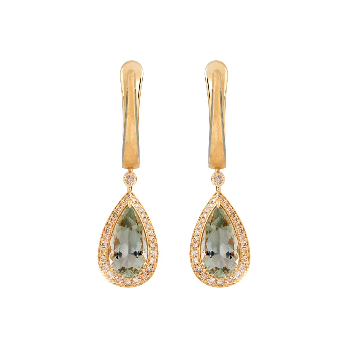 Green Amethyst, Champagne Diamonds, Enamel 18K Yellow Gold Earrings, E 0143-21