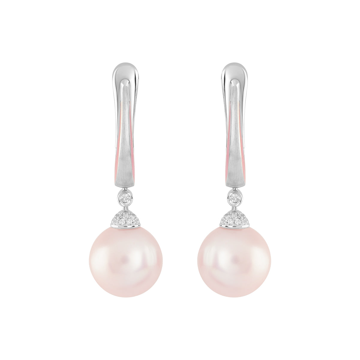 Pink Freshwater Pearl, Diamonds, Enamel 18K White Gold Earrings, E 0143-4