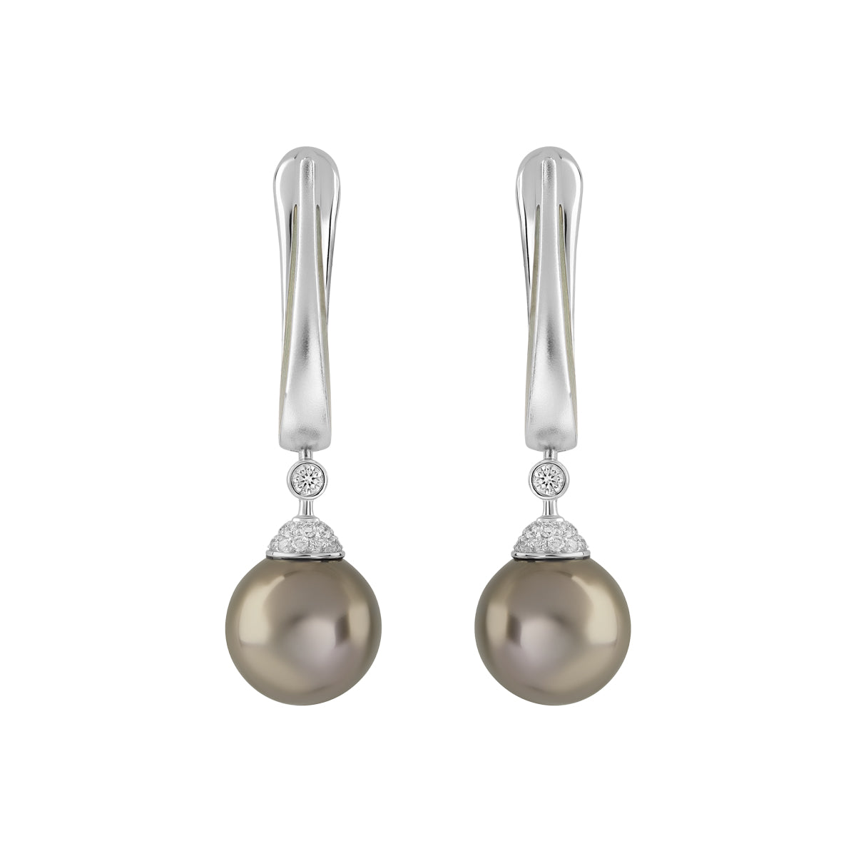 Tahiti Pearl, Diamonds Enamel 18K White Gold Earrings, E 0143-4