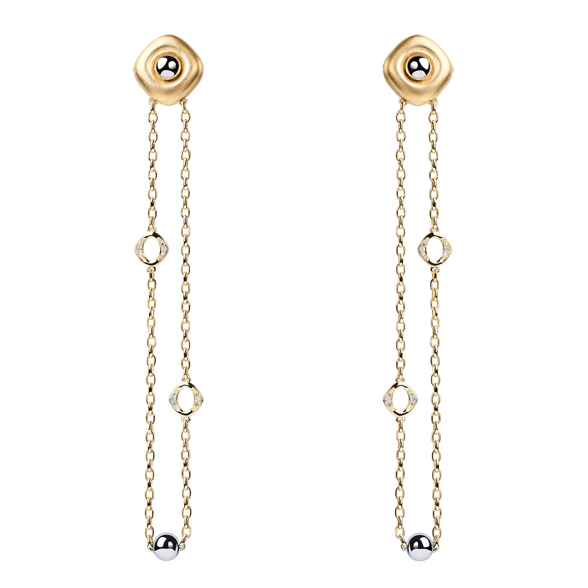 Diamonds 18K Yellow and White Gold Earrings, E 0151-03