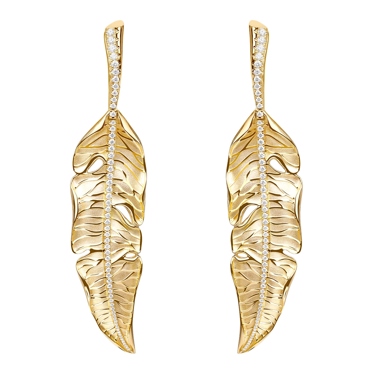 Diamonds, 18K Yellow Gold Leaf Earrings, E 0164-0
