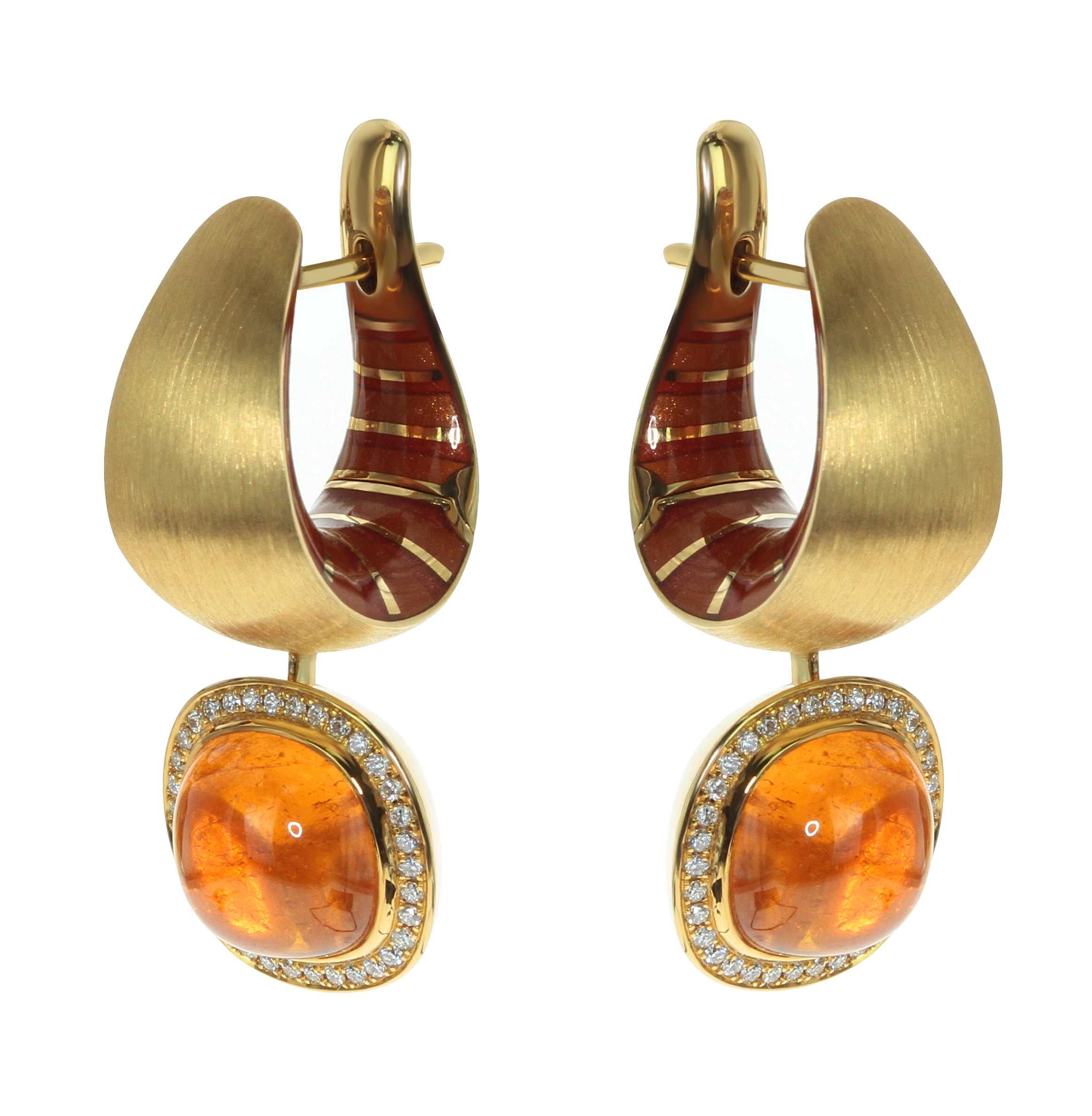 Enamel, Spessartine, Diamonds 18K Yellow Gold, Earrings, E 0176-71