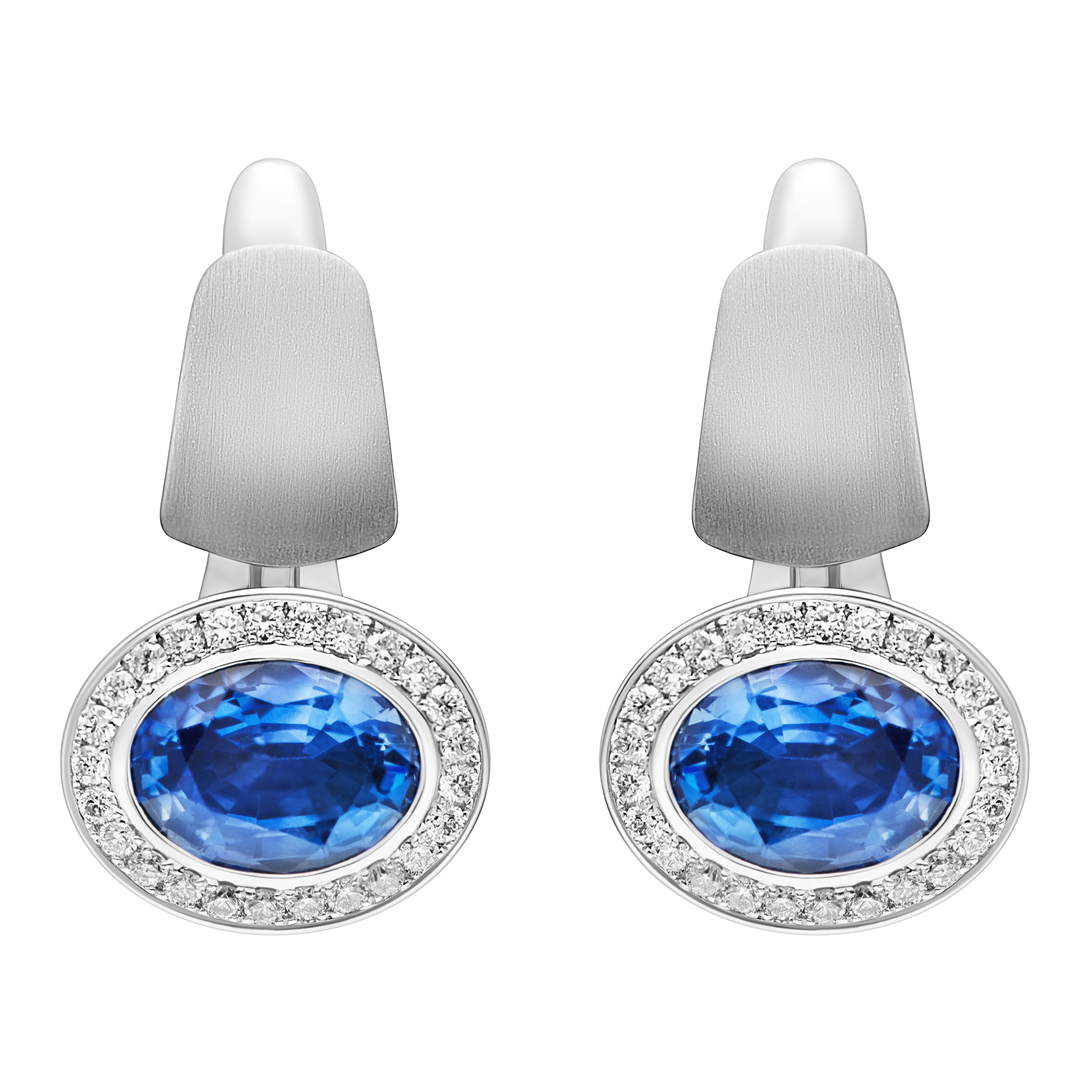 Enamel, Sapphire, Diamonds 18K White Gold Earrings, E 0177-70