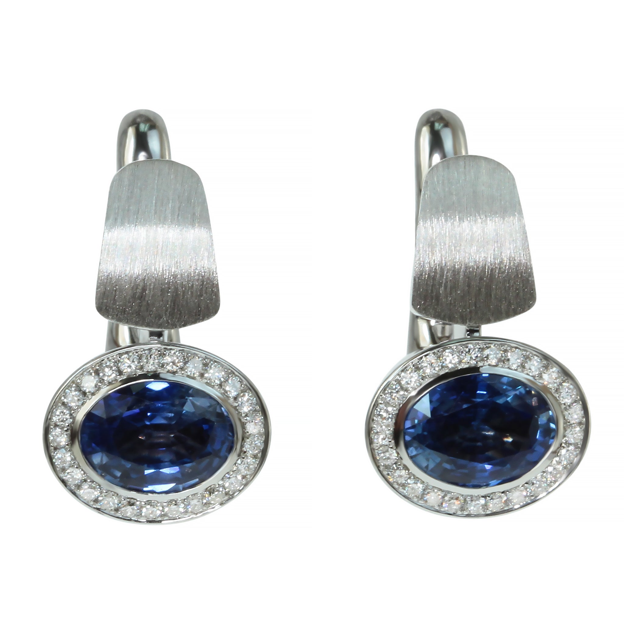 E 0177-70, 18K White Gold, Enamel, Sapphire, Diamonds Earrings