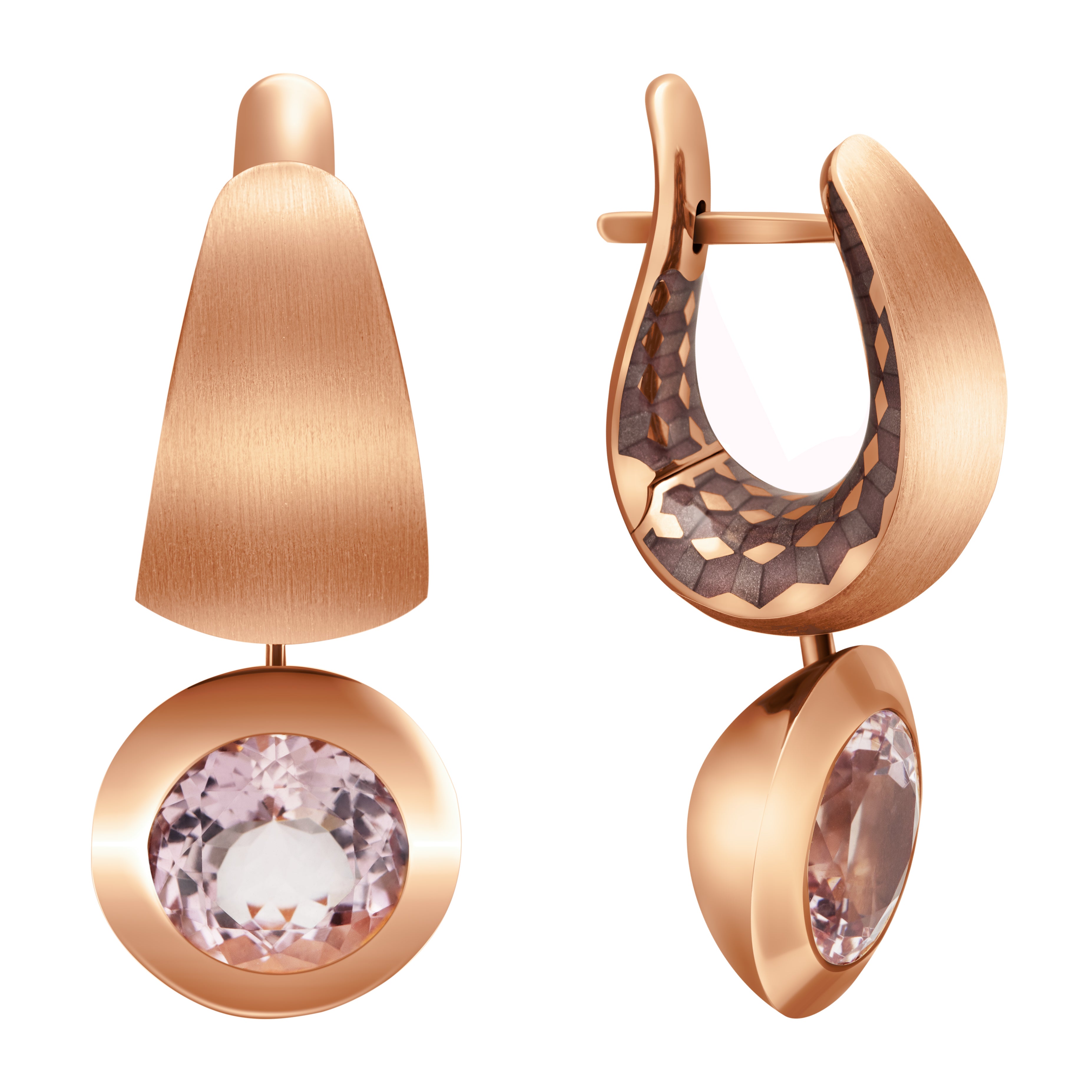Enamel, Morganite, 18K Rose Gold Earrings, E 0178-40