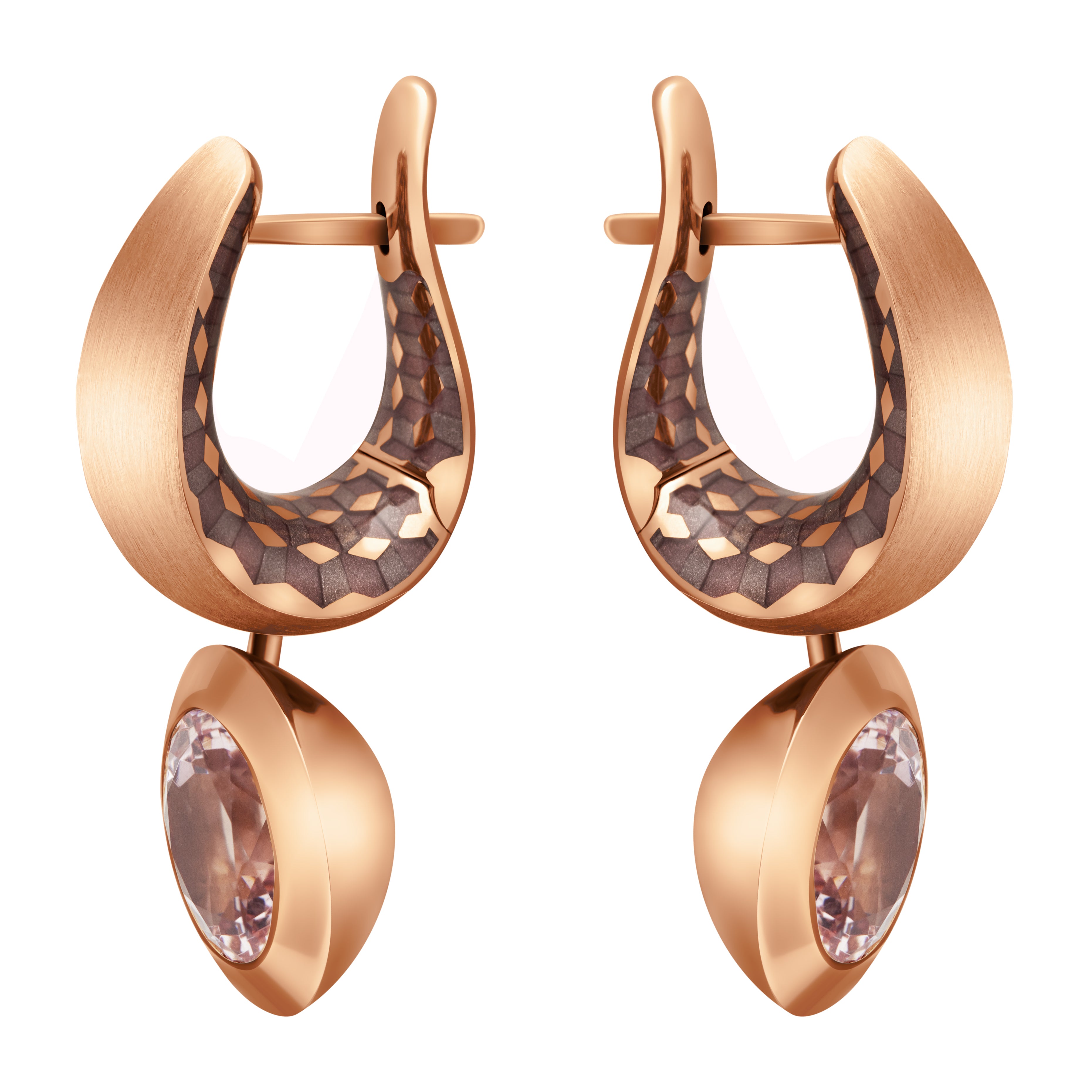 Enamel, Morganite, 18K Rose Gold Earrings, E 0178-40