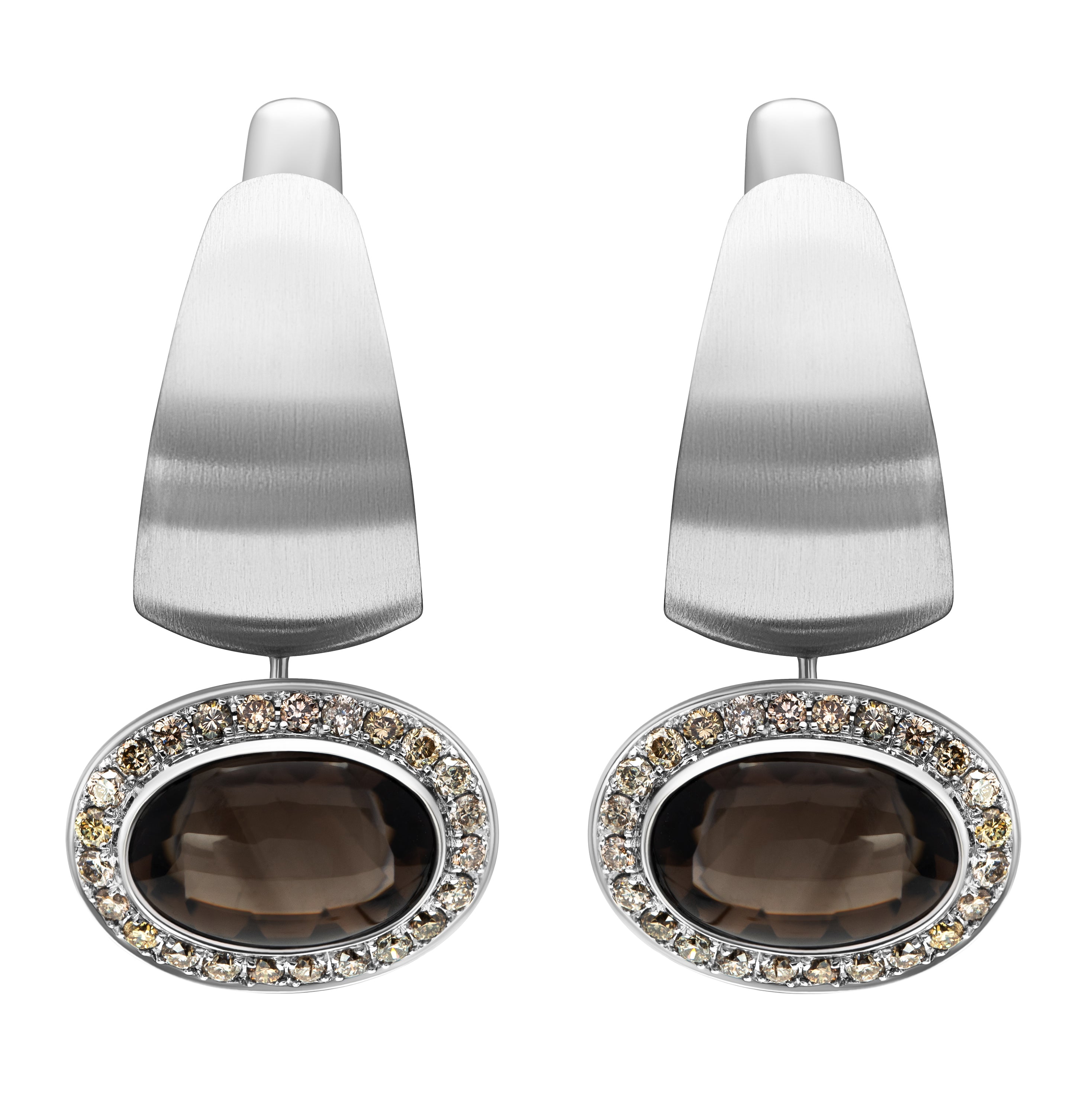 Enamel, Smoky Quartz, Champagne Diamonds 18K White Gold Earrings, E 0178-60