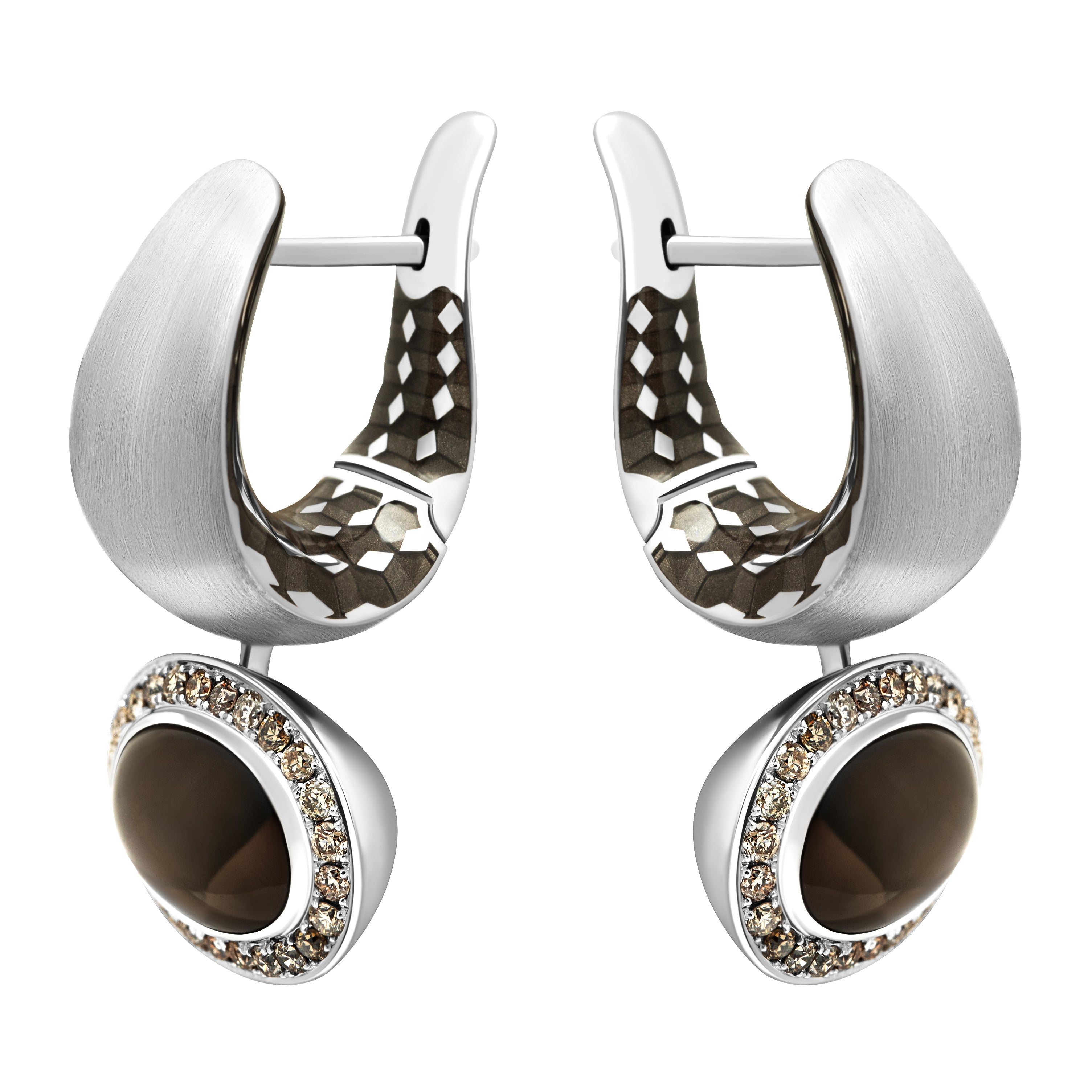 Enamel, Smoky Quartz, Champagne Diamonds 18K White Gold Earrings, E 0178-60