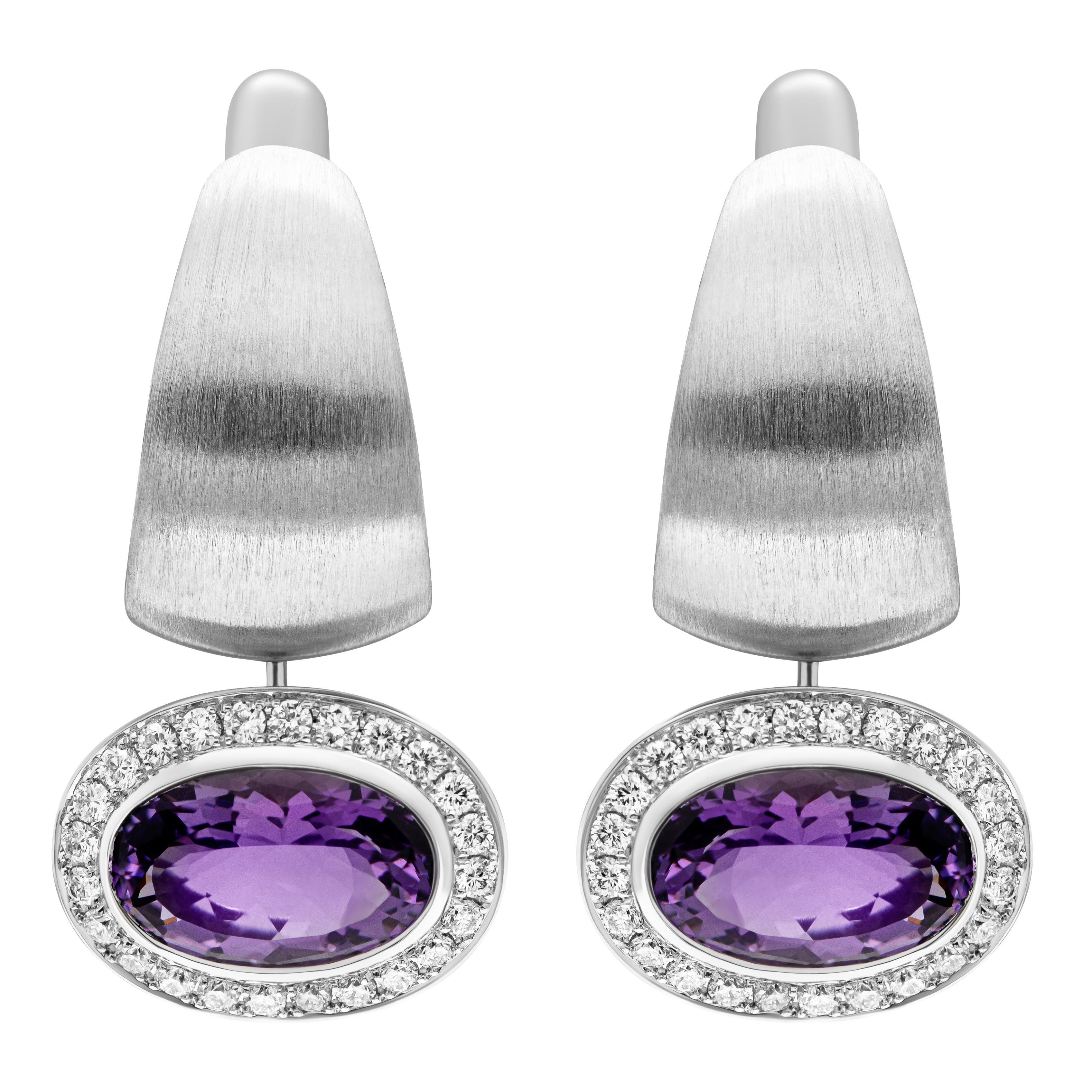 Enamel, Amethyst, Diamonds 18K White Gold Earrings, E 0178-61