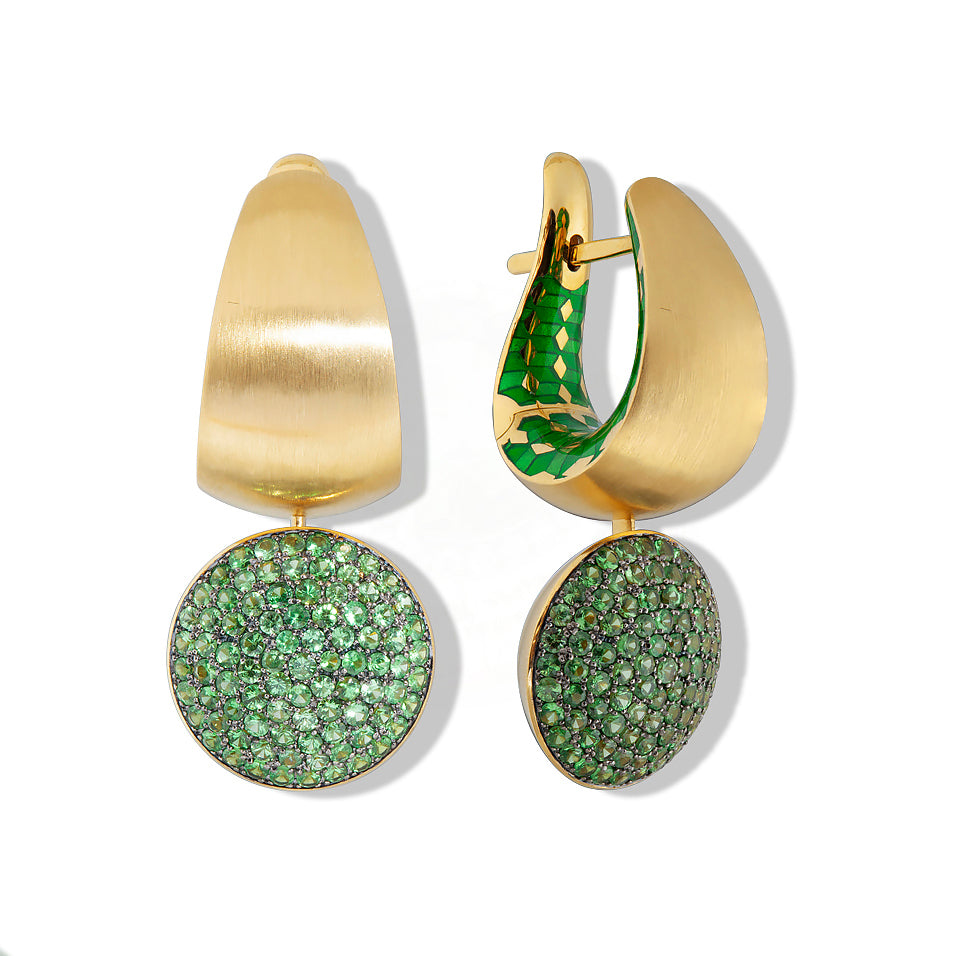 Enamel, Tsavorites  18K Yellow Gold Earrings E 0178-72