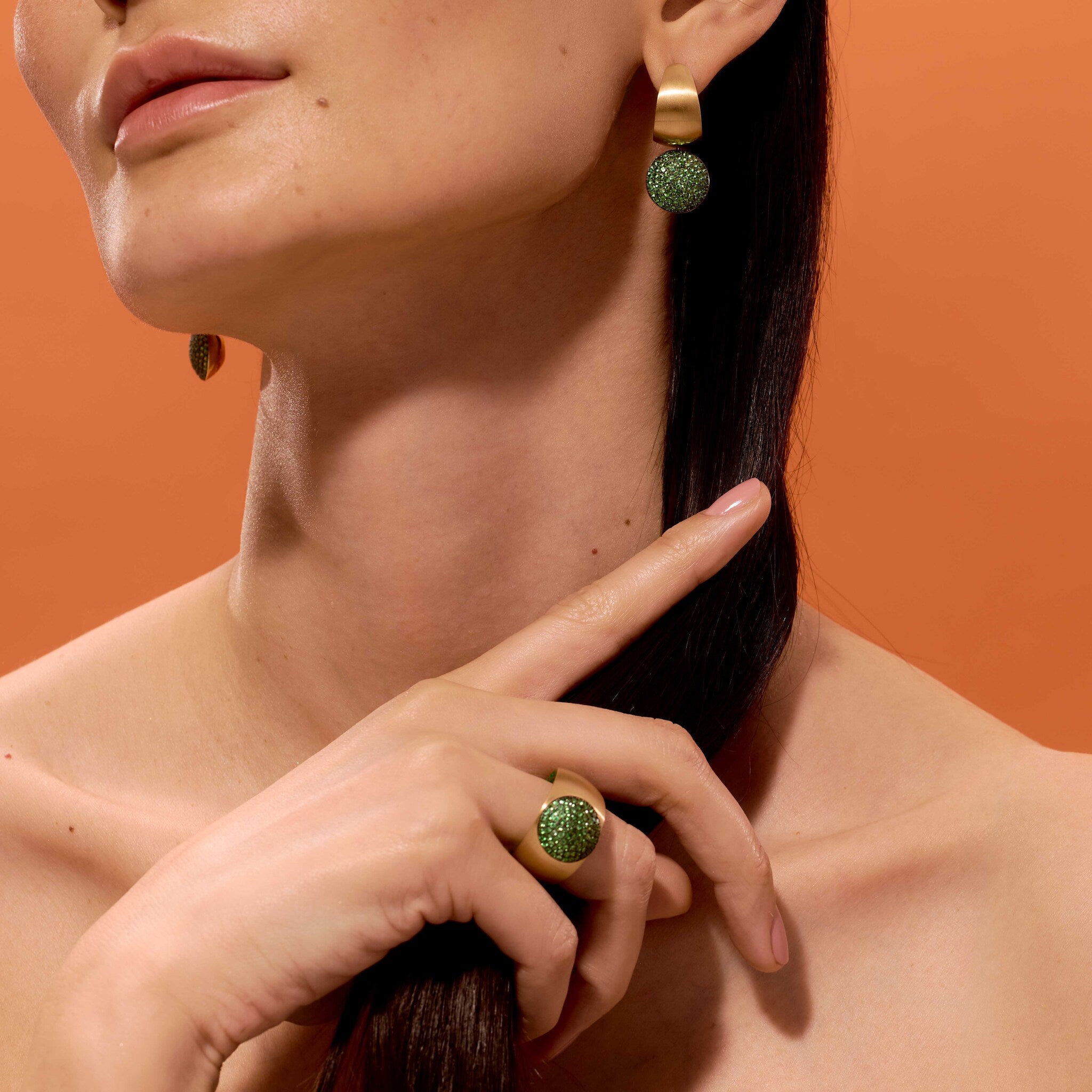 Enamel, Tsavorites  18K Yellow Gold Earrings E 0178-72
