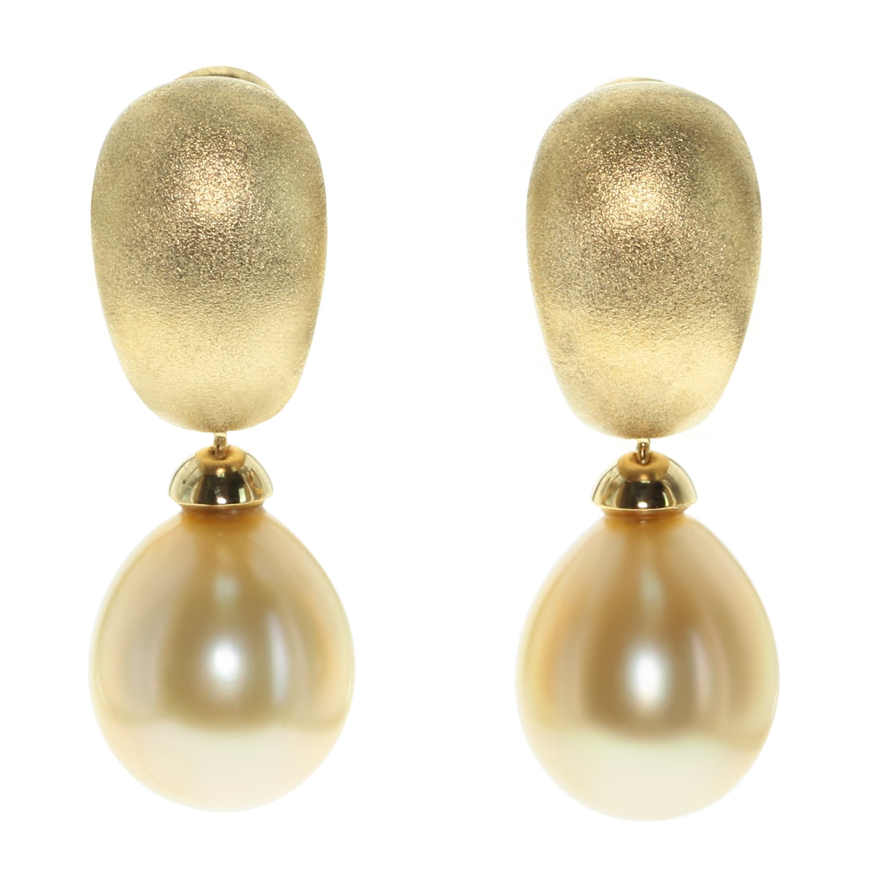 South Sea Pearl, Champagne Diamonds 18K Yellow Gold Earrings, E 0216-0