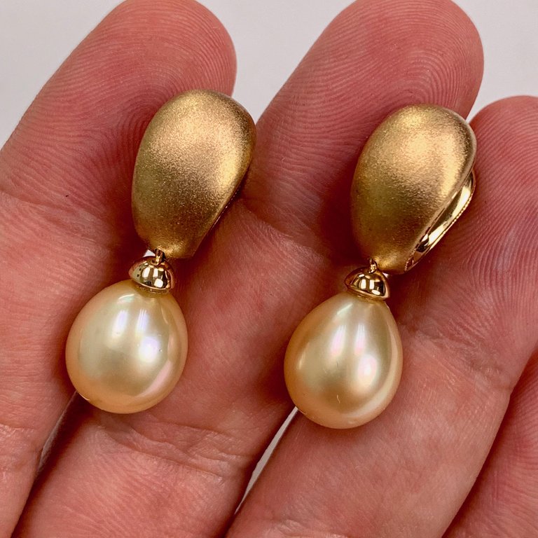South Sea Pearl, Champagne Diamonds 18K Yellow Gold Earrings, E 0216-0