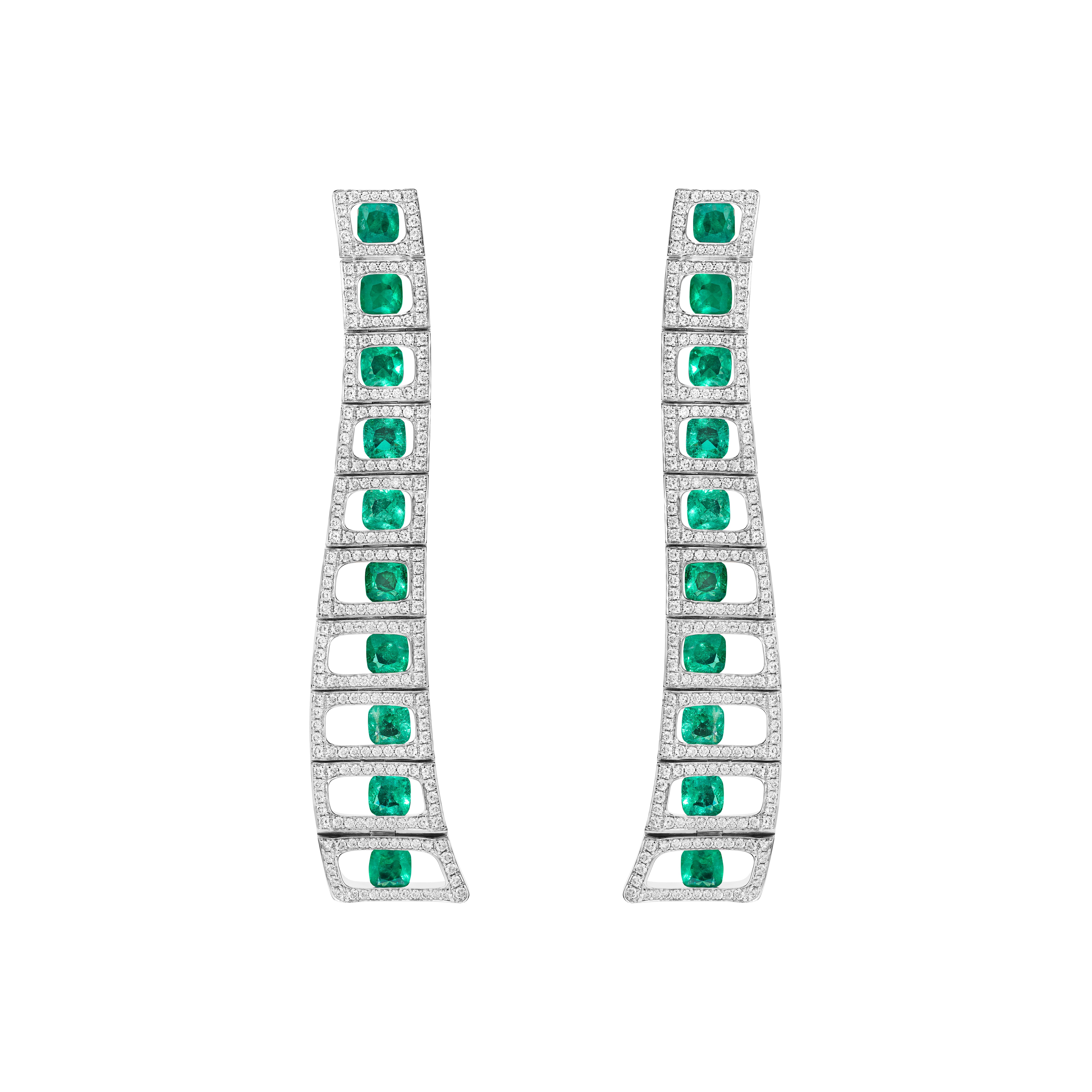 Enamel, Emeralds, Diamonds 18K White Gold Earrings, E 0226-0