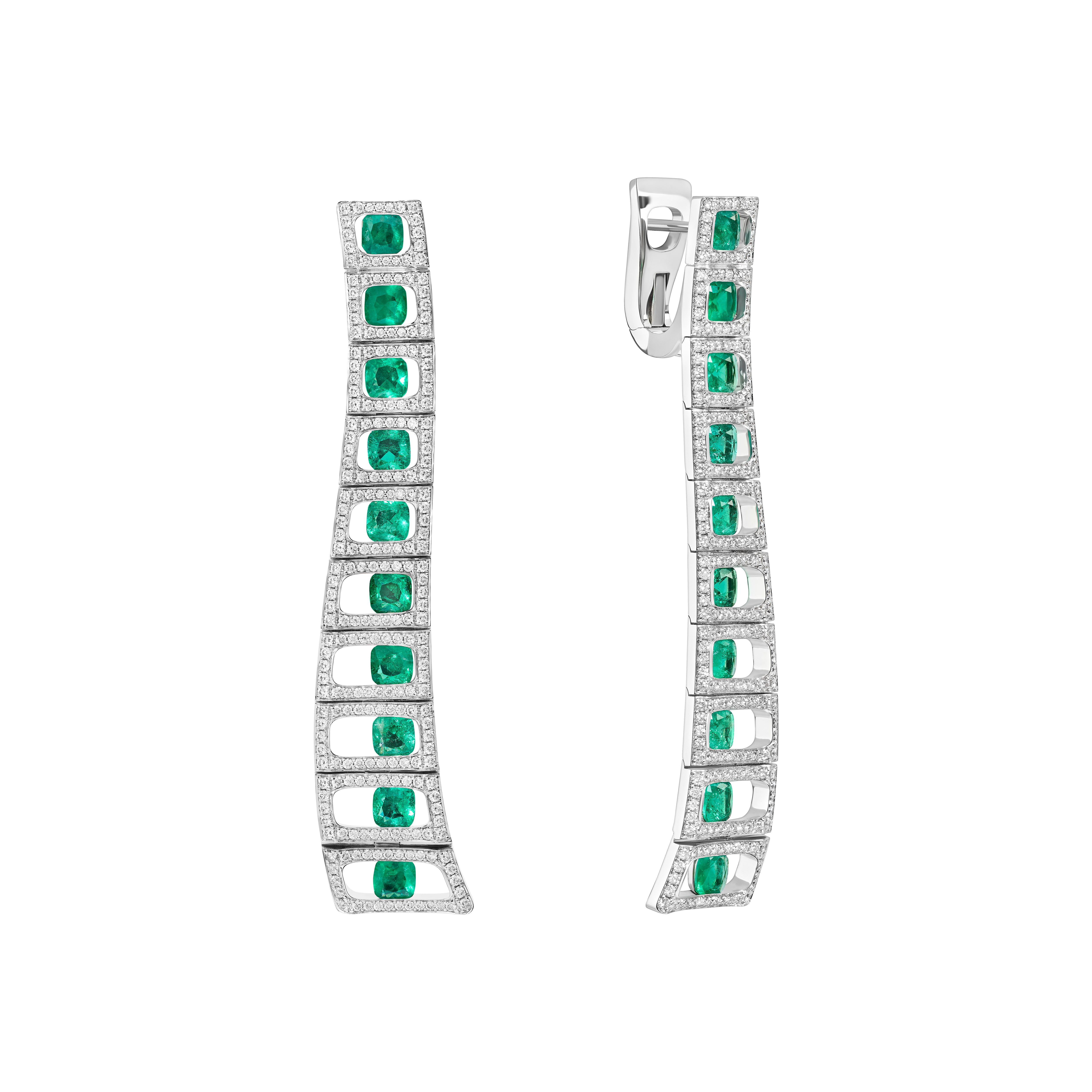 Enamel, Emeralds, Diamonds 18K White Gold Earrings, E 0226-0