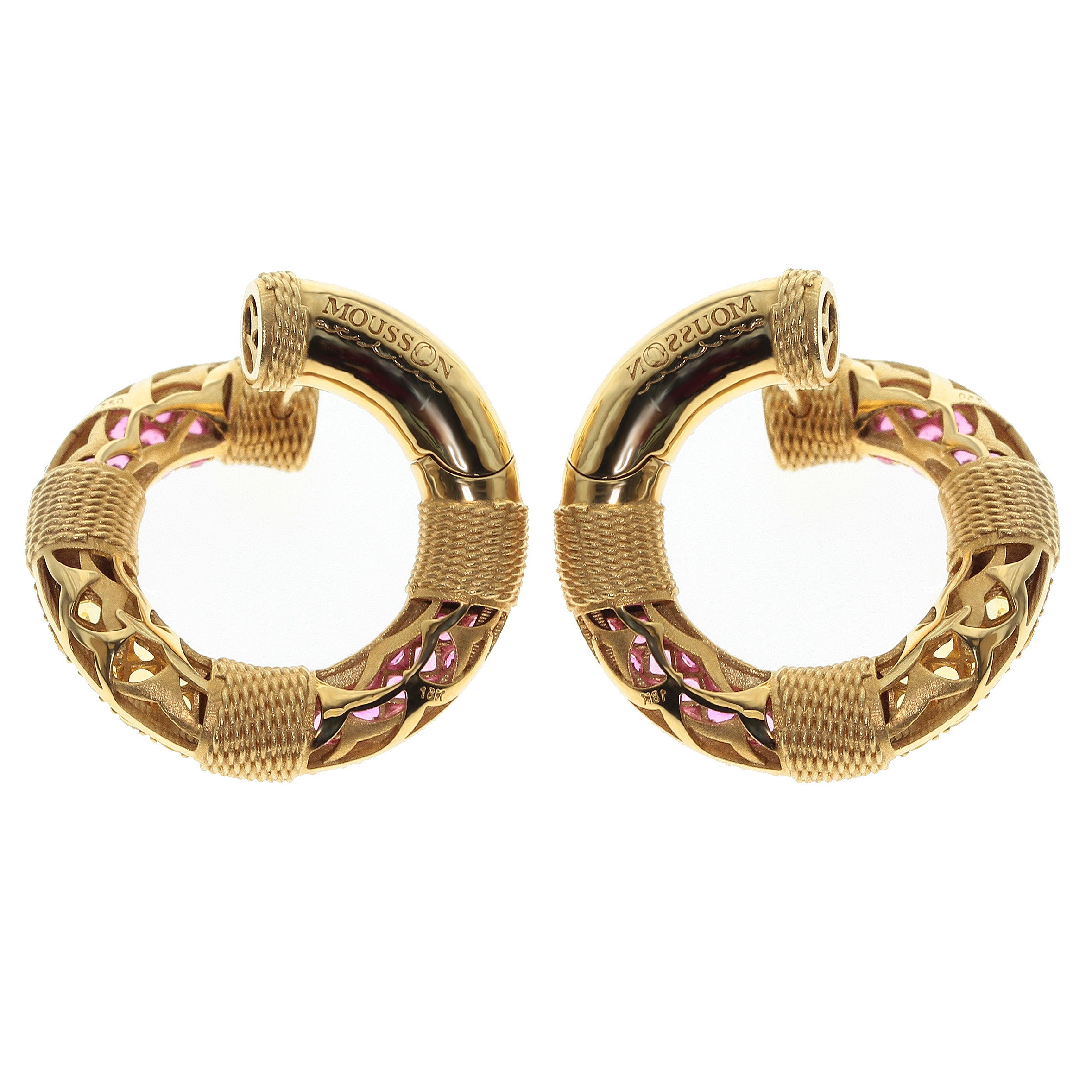 E 0293-0, 18K Yellow Gold, Sapphires Lifebuoy Earrings