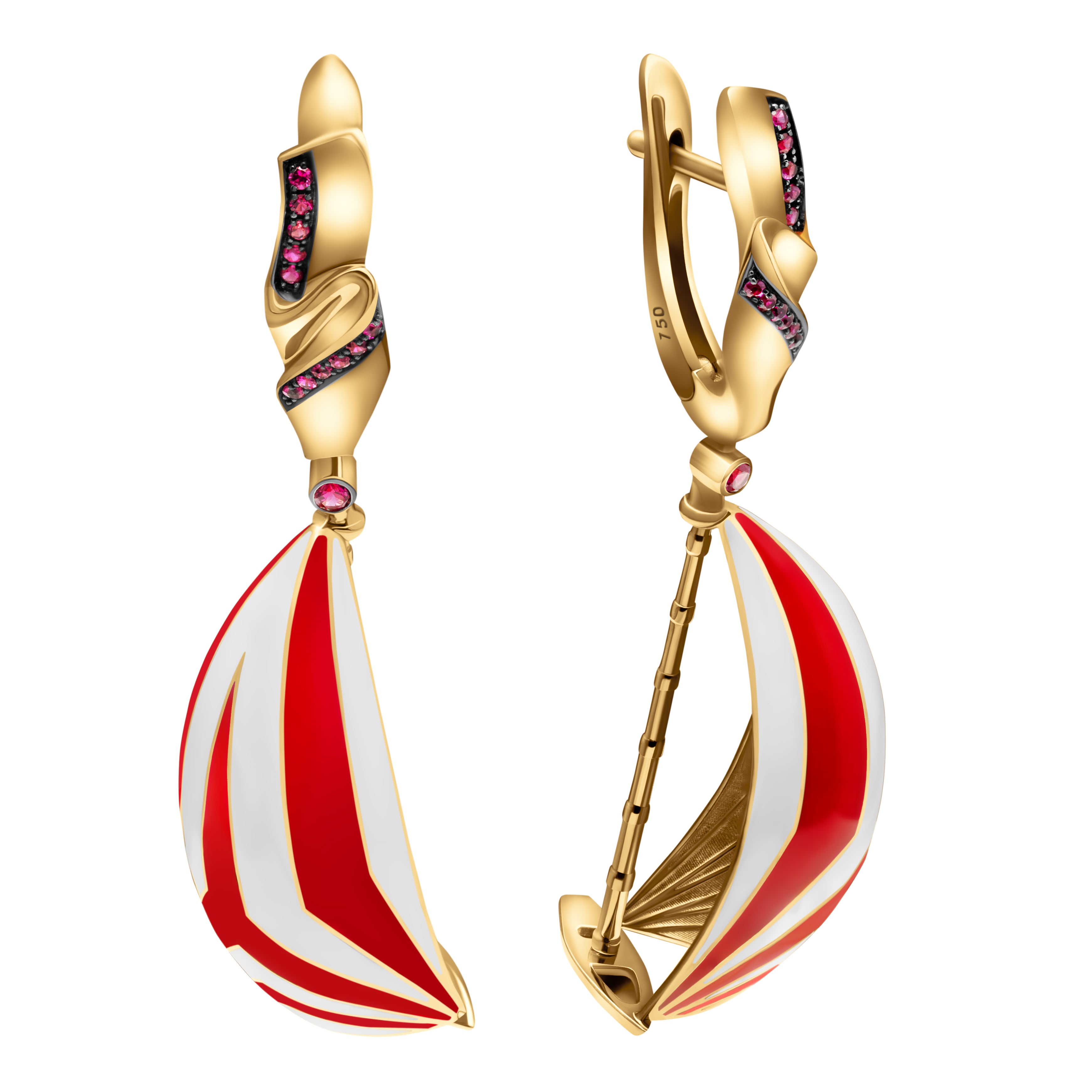 Rubies, Enamel 18K Yellow Gold Regatta Earrings, E 0297-0