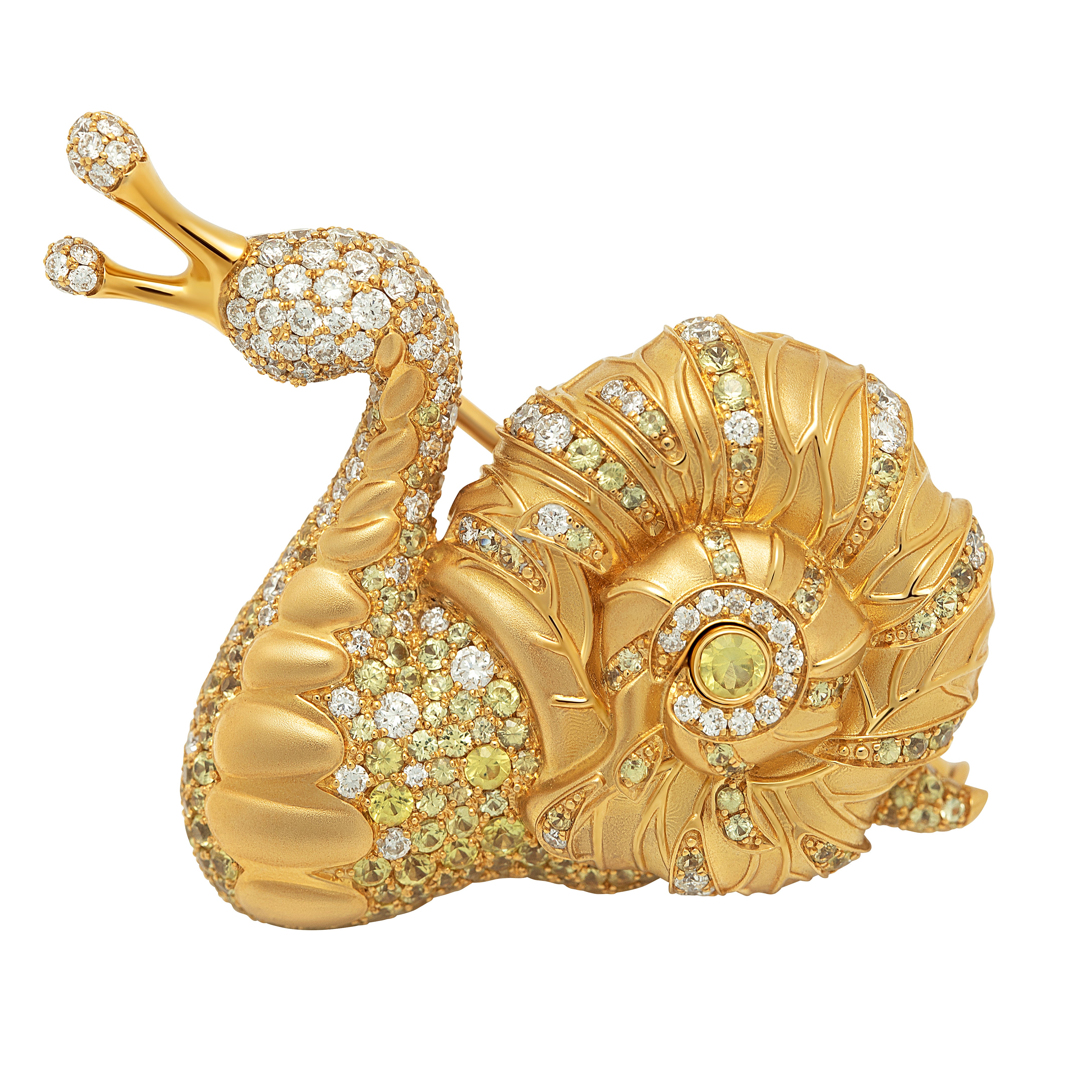 18K Yellow Gold, Yellow Sapphires, Diamonds Snail Brooch, Brs 0166-0