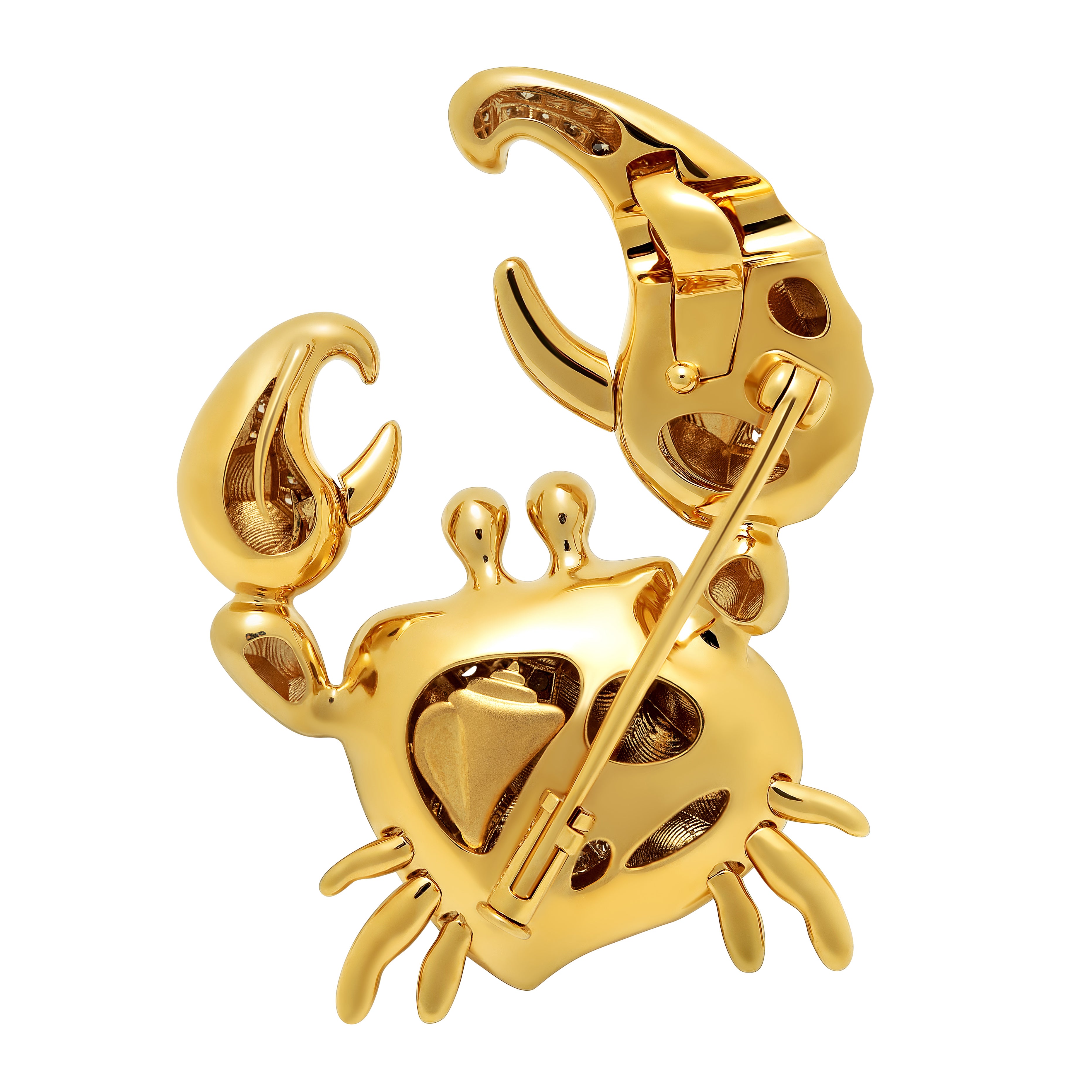 Champagne Diamonds, Tourmaline 18K Yellow Gold Crab Brooch, Brs 0247-0