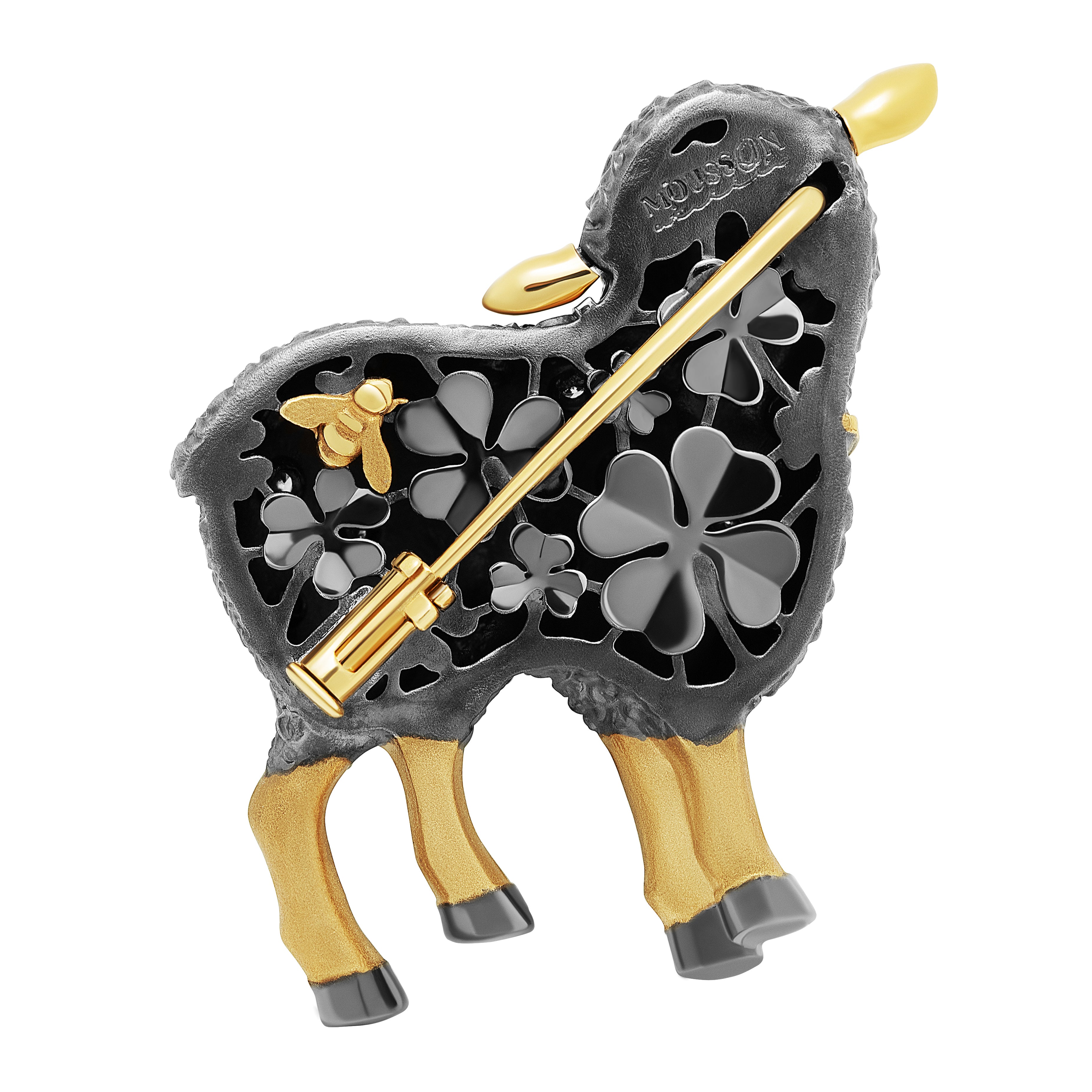 Champagne Diamonds 18K Yellow Gold Lamb Brooch, Brs 0269-0