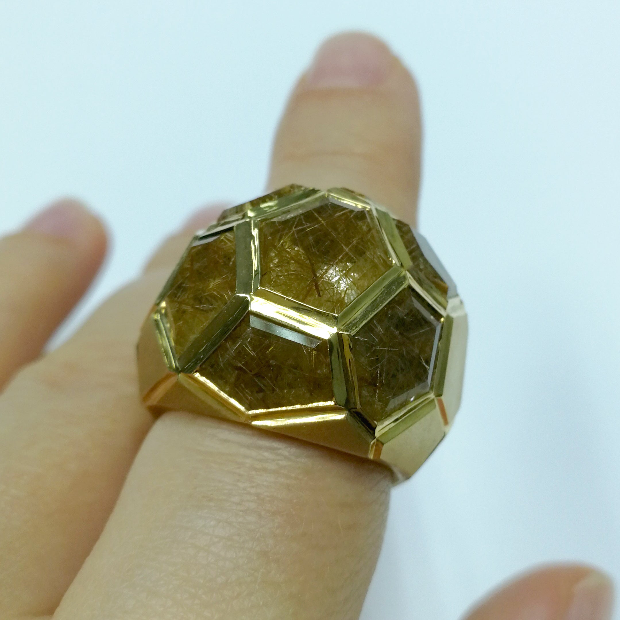 Rutilated Quartz 18K Yellow Gold Ring, R 0190-61