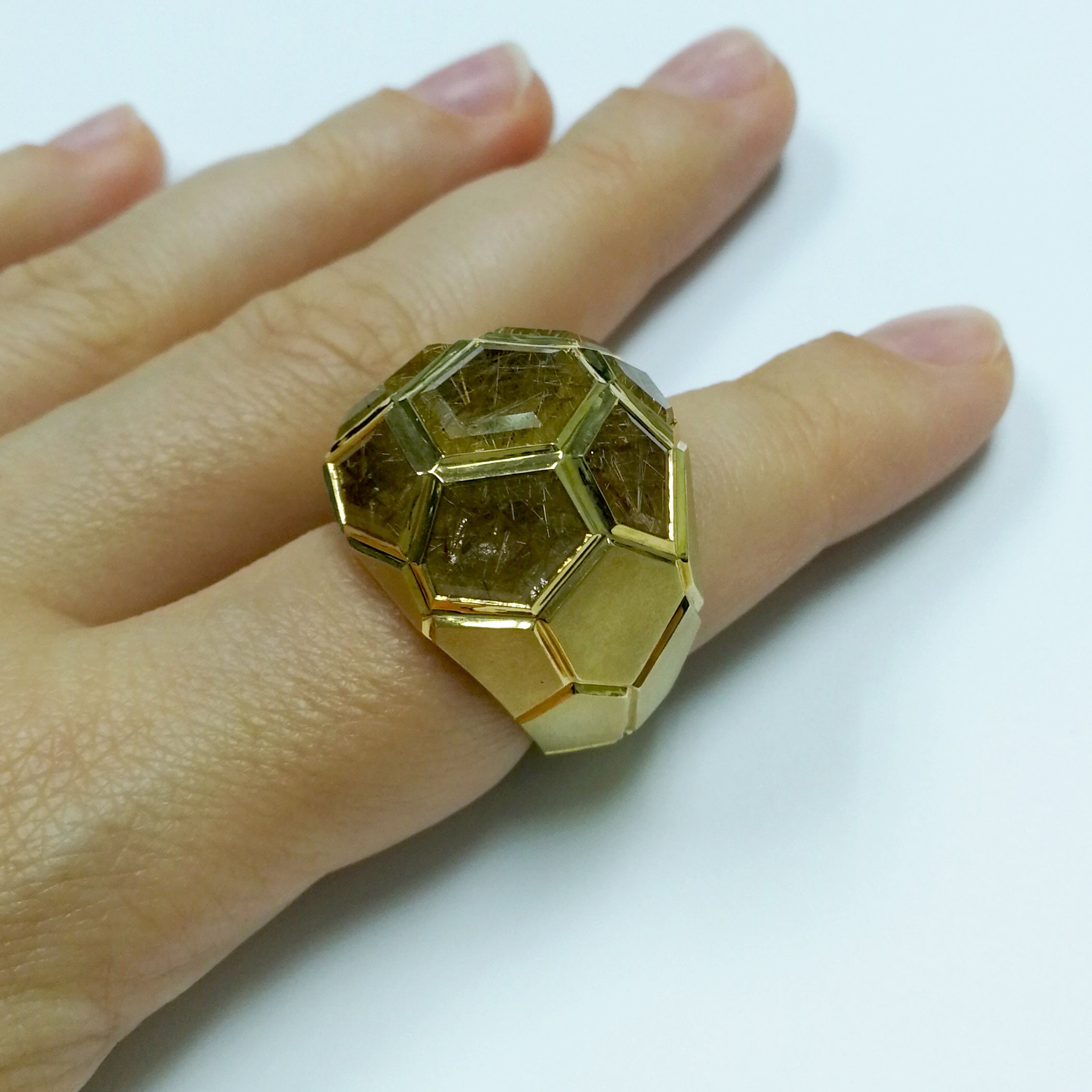 Rutilated Quartz 18K Yellow Gold Ring, R 0190-61