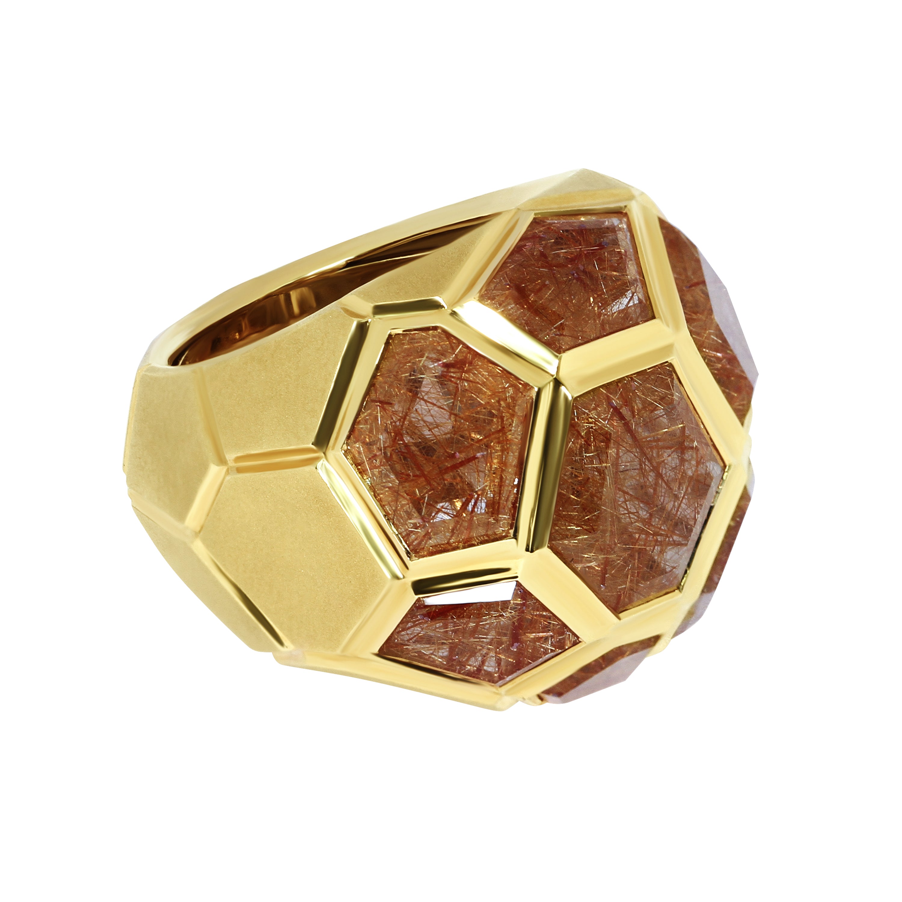 Rutilated Quartz 18K Yellow Gold Ring, R 0190-61