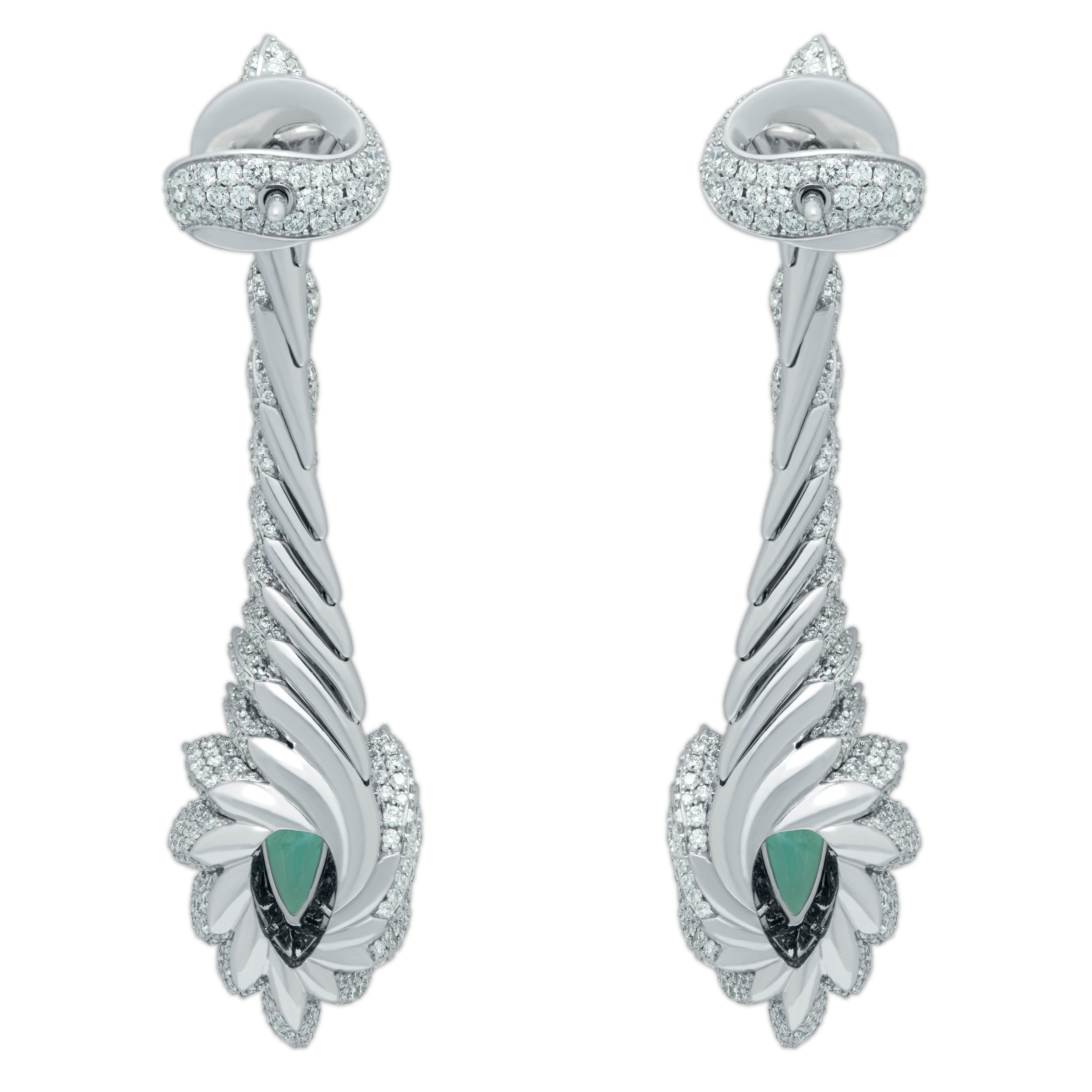 Paraiba Tourmaline, Diamonds 18K White Gold Earrings, E 0116-1