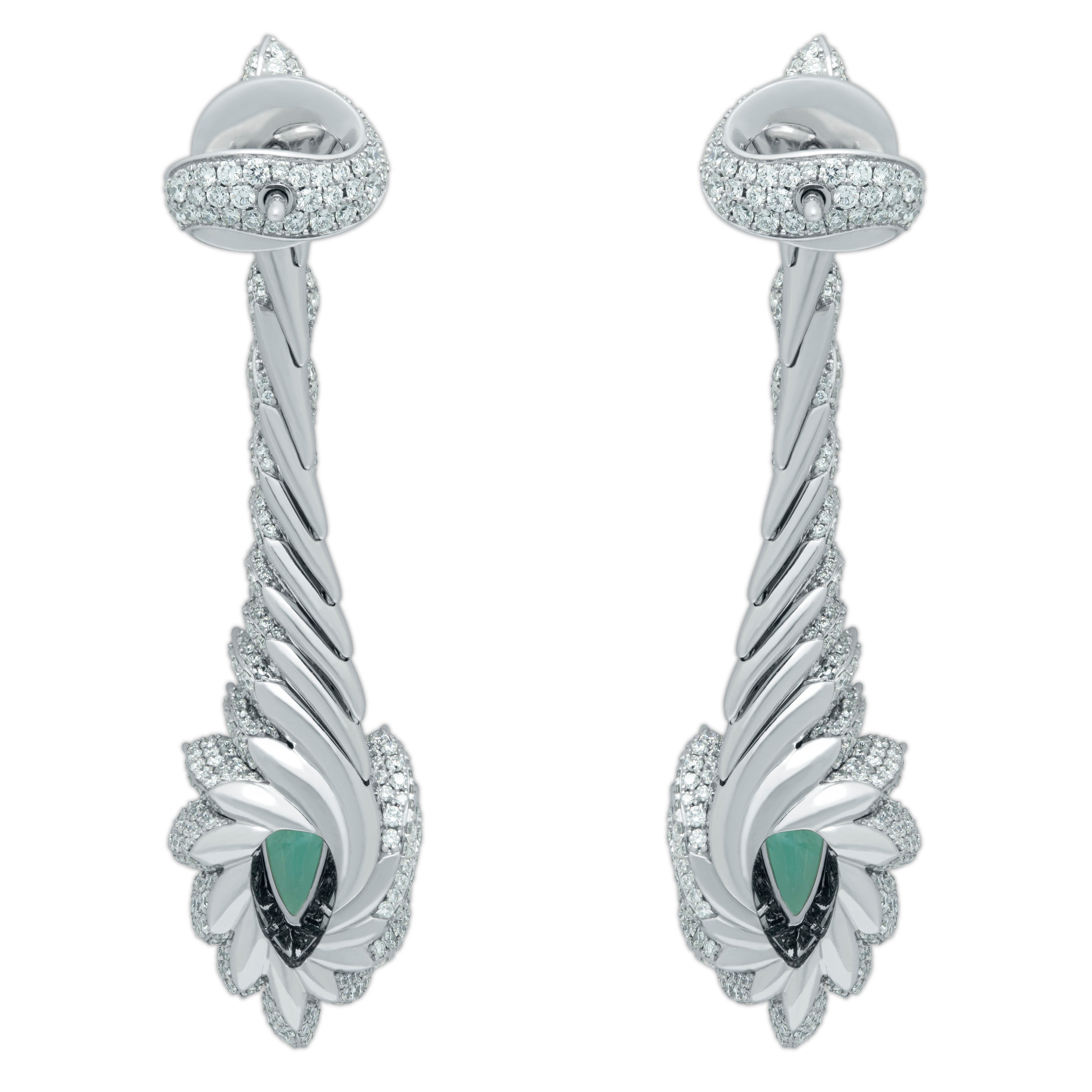 E 0116-1 18K White Gold, Paraiba Tourmaline, Diamonds Earrings