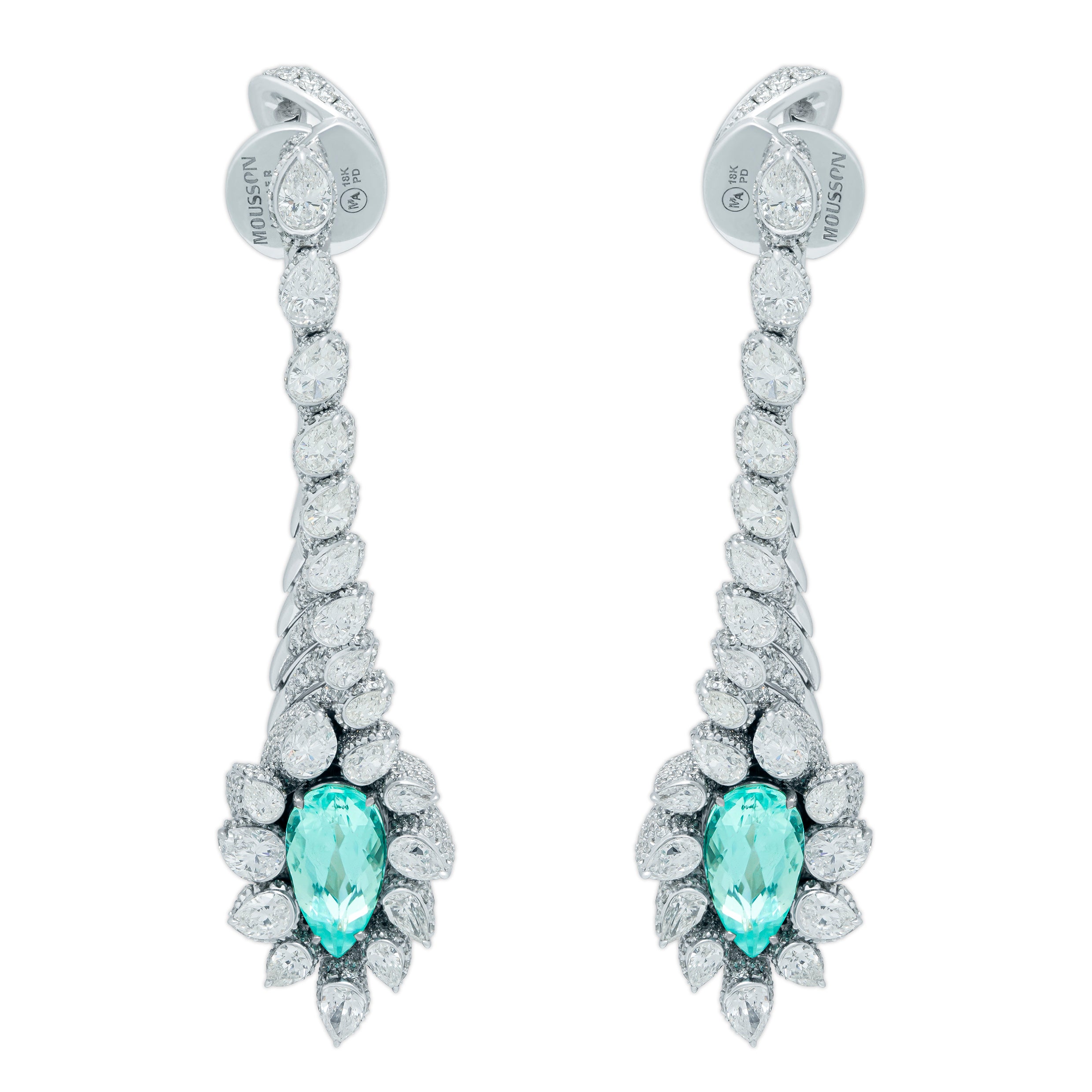 Paraiba Tourmaline, Diamonds 18K White Gold Earrings, E 0116-1