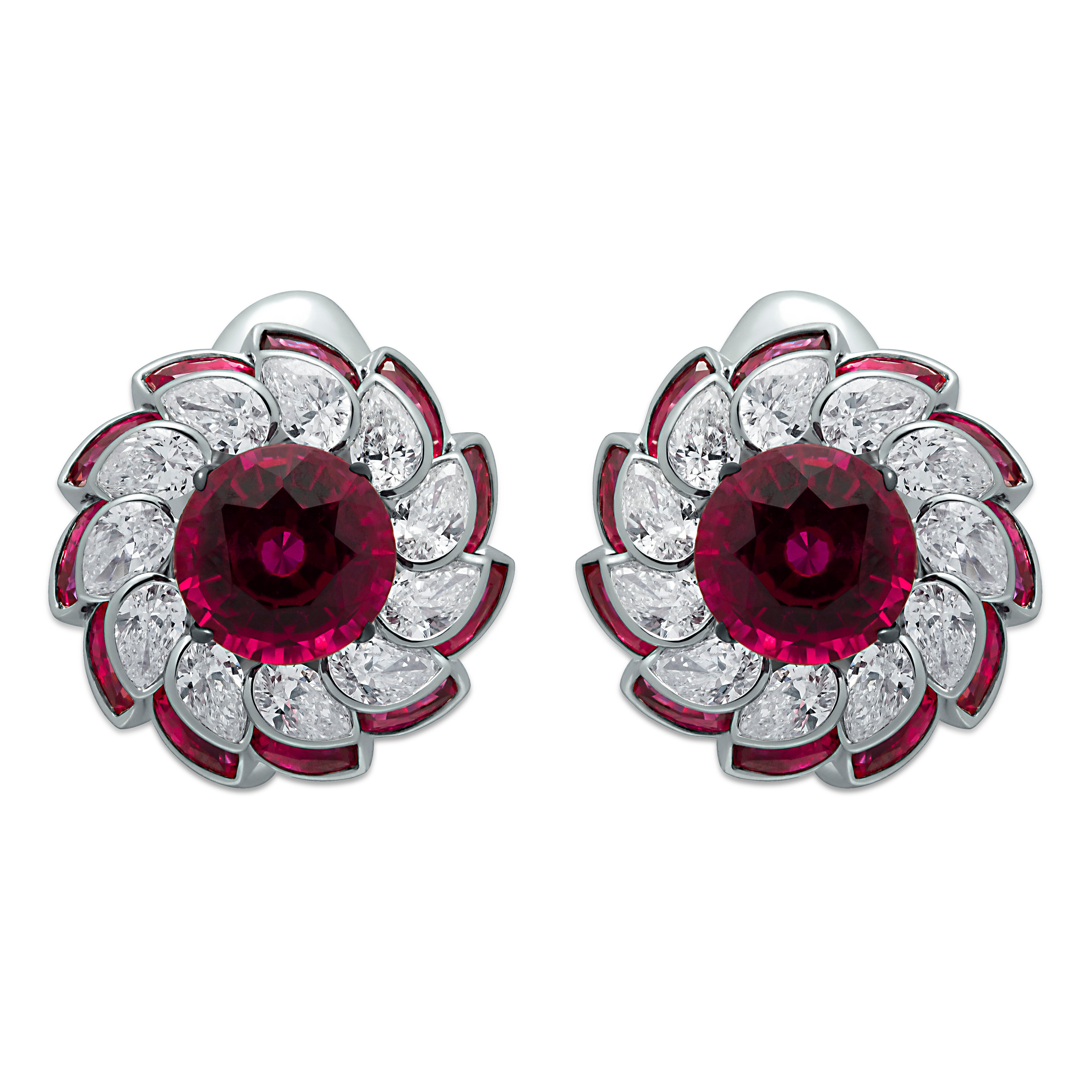 Ruby, Diamonds 18K White Gold Earrings, E 0119-0
