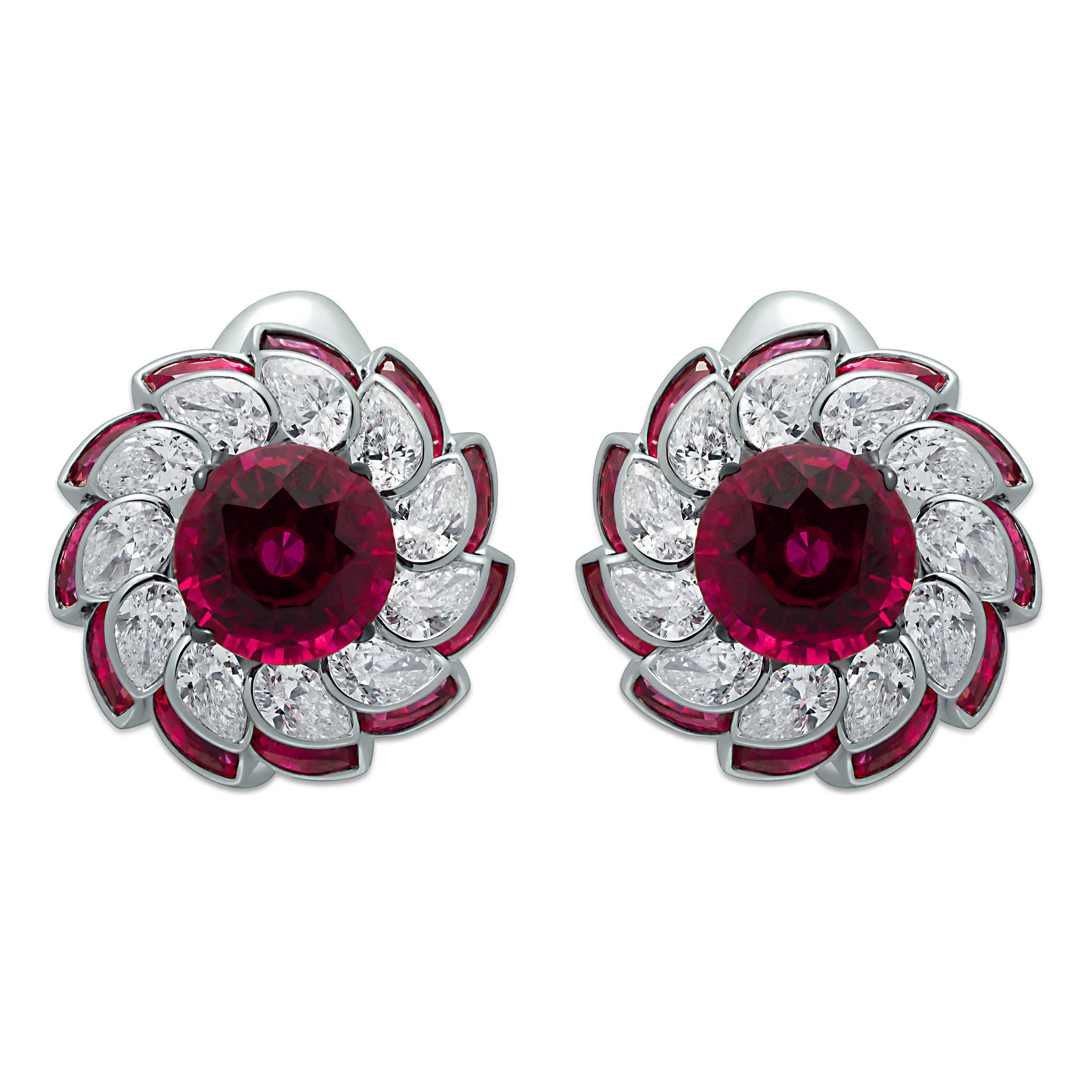 E 0119-0 18K White Gold, Ruby, Diamonds Earrings