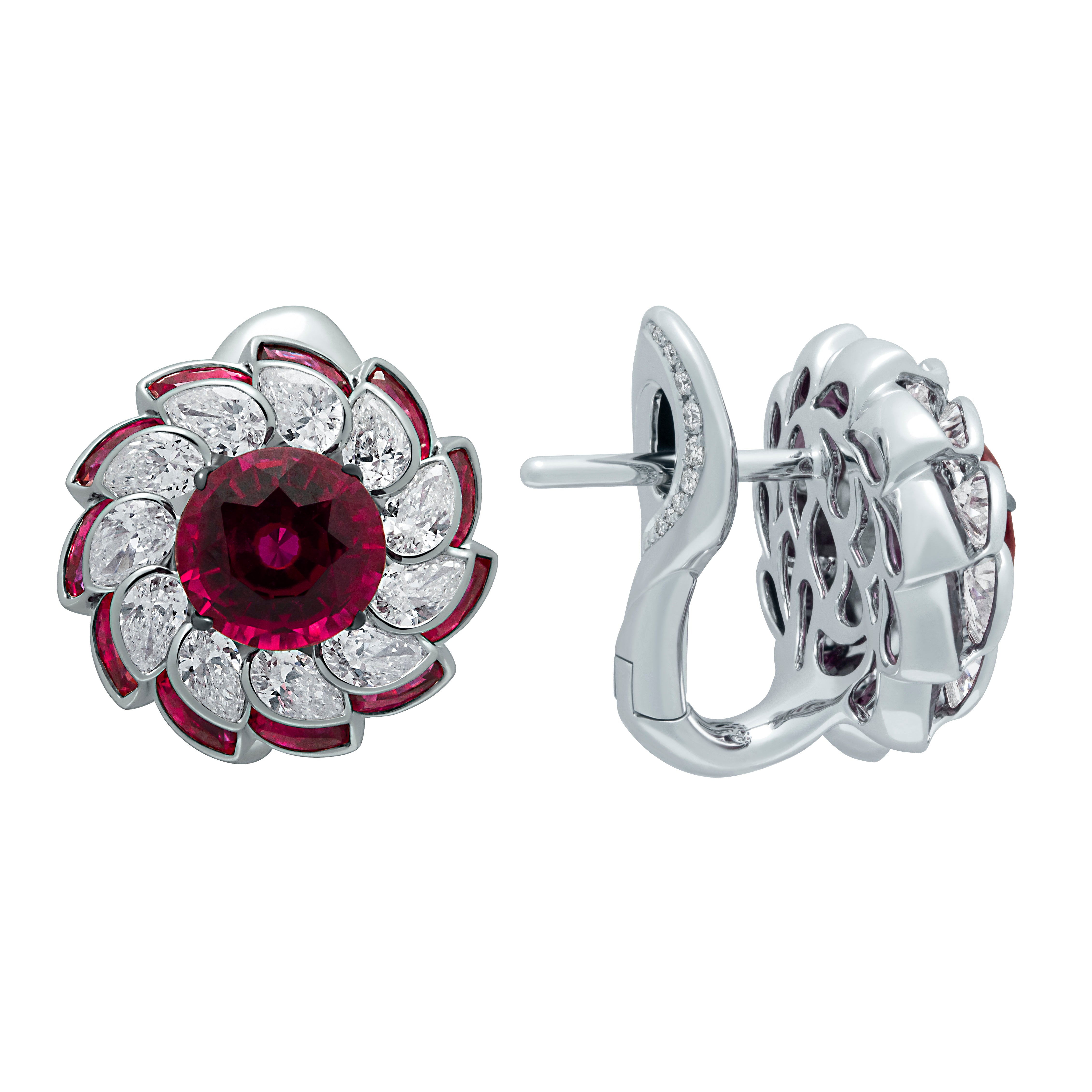 Ruby, Diamonds 18K White Gold Earrings, E 0119-0
