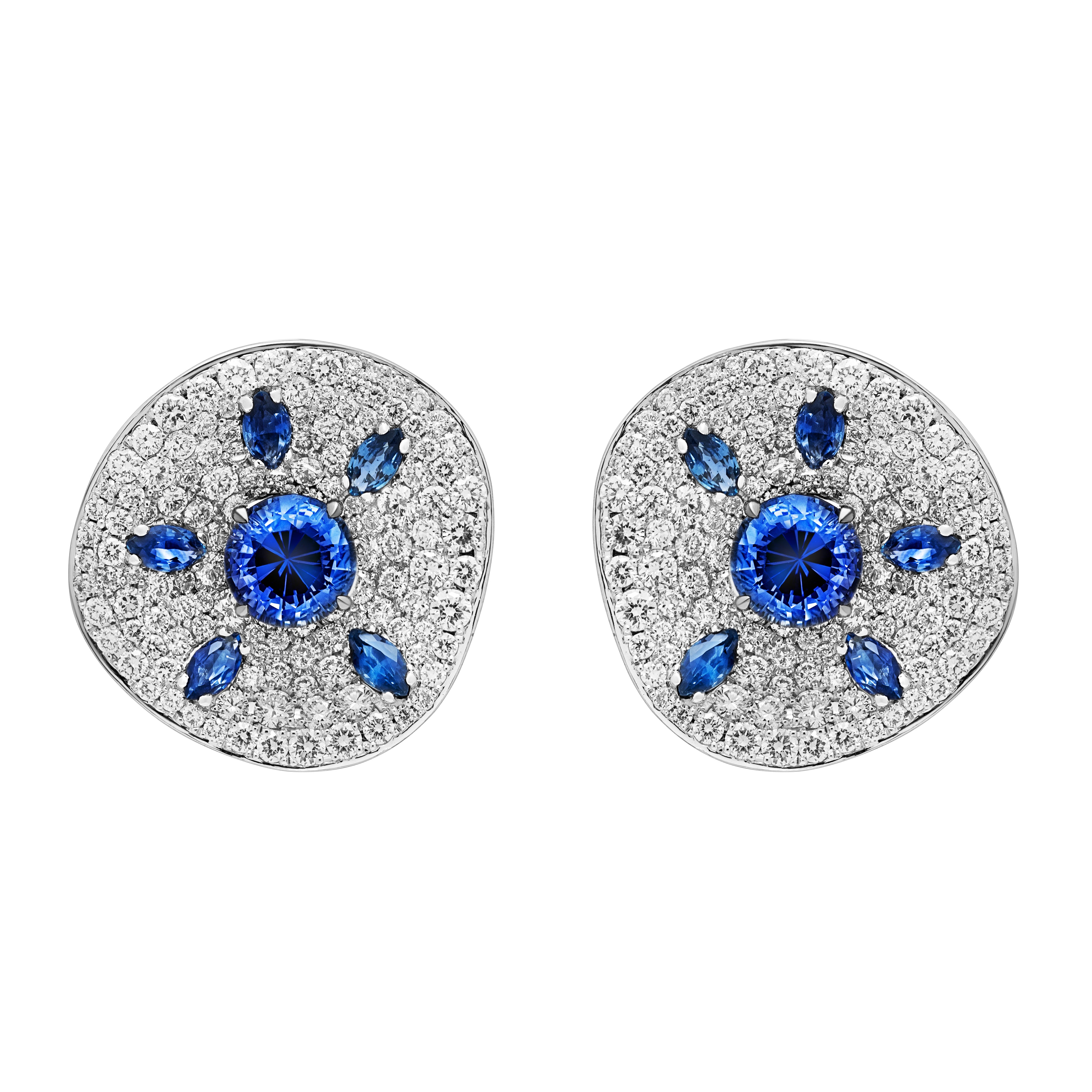 Sapphires, Diamonds 18K White Gold Earrings, E 0205-21