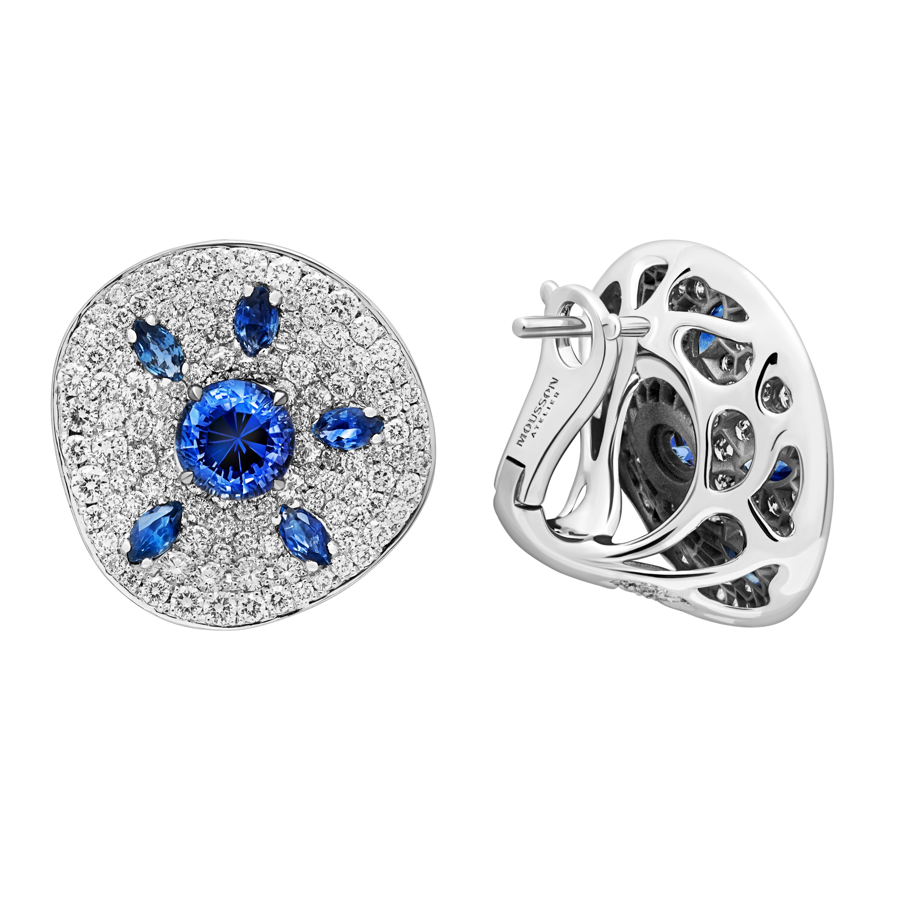 Sapphires, Diamonds 18K White Gold Earrings, E 0205-21