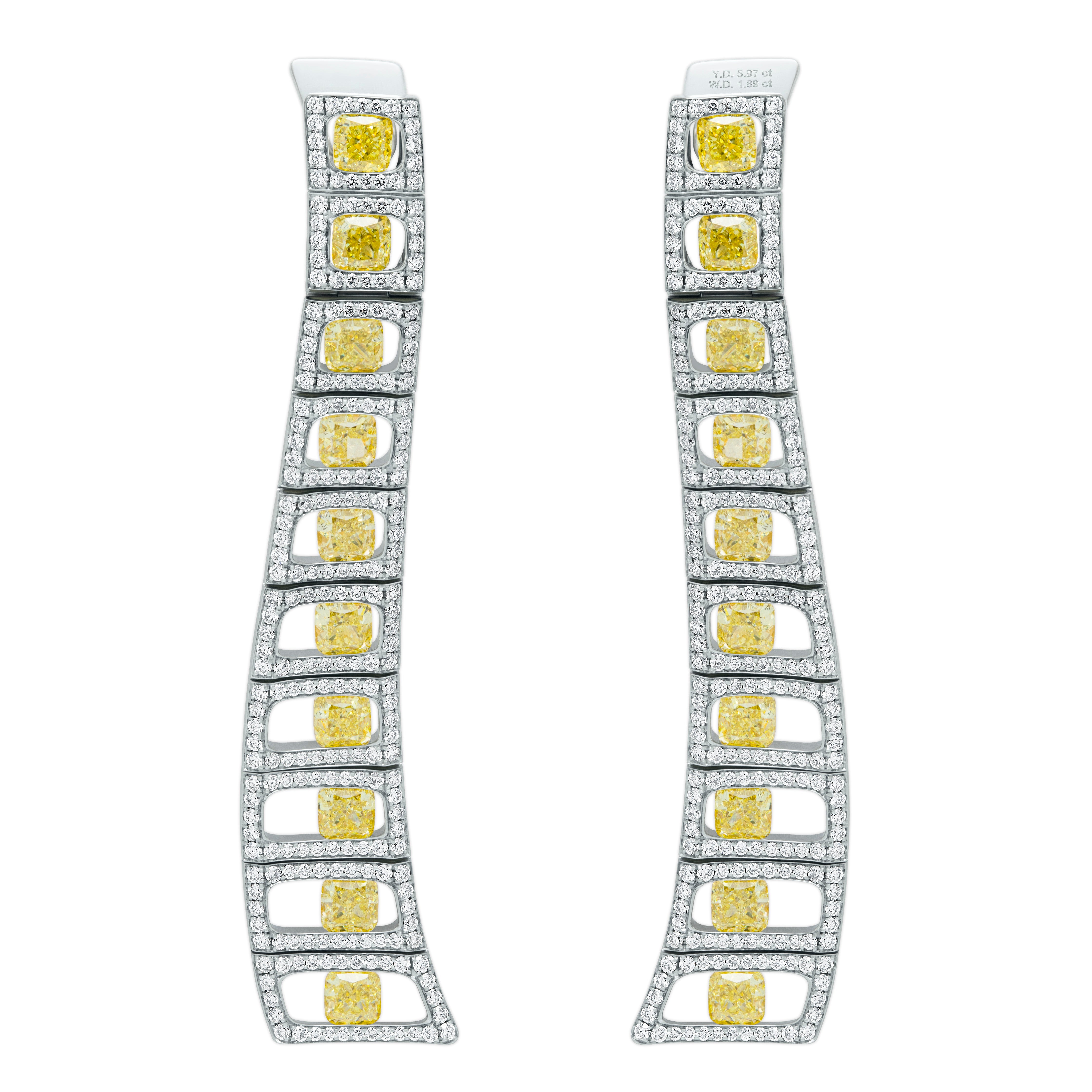Enamel, Yellow Diamonds, Diamonds 18K White Gold Earrings, E 0226-0