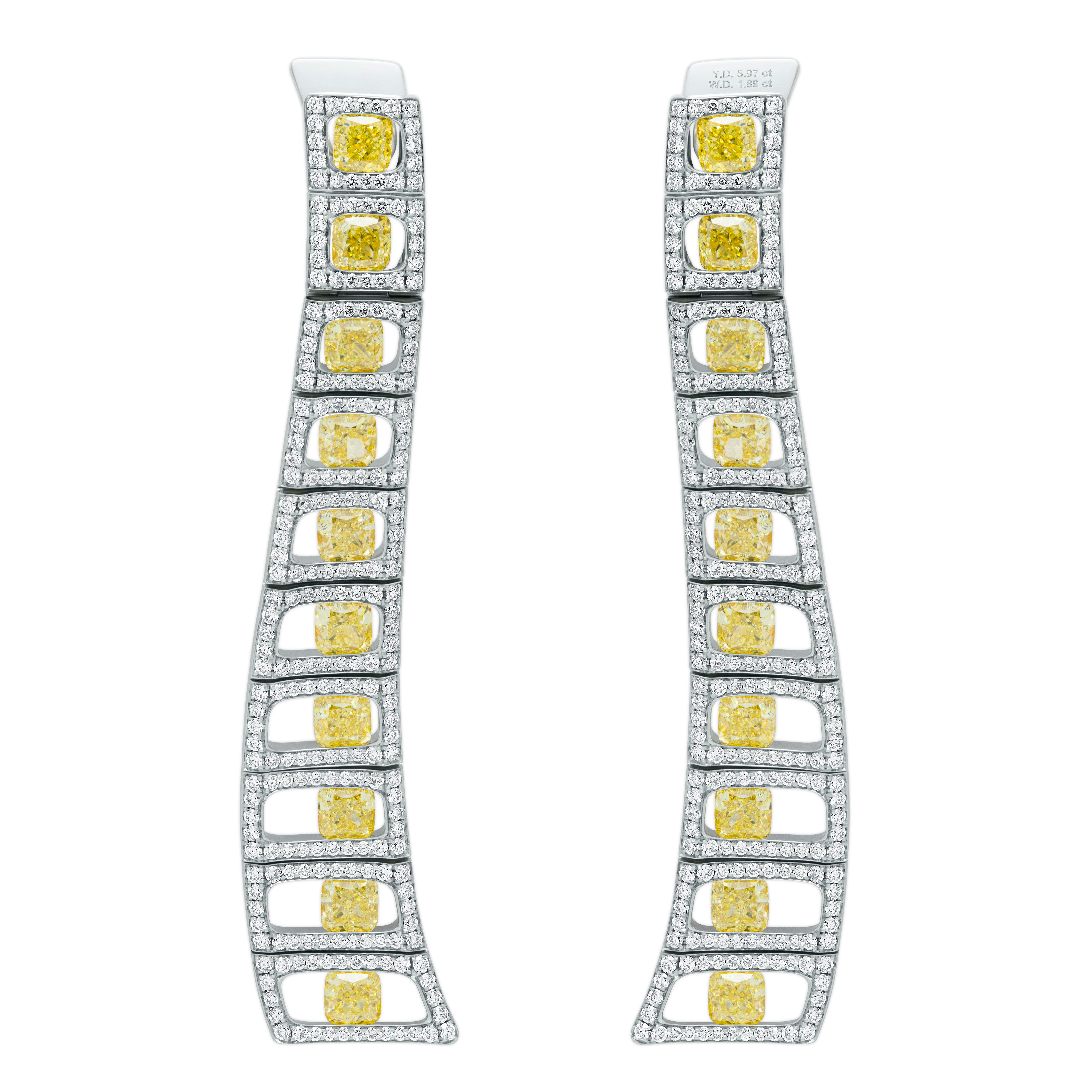 E 0226-0 18K White Gold, Enamel, Yellow Diamonds, Diamonds Earrings